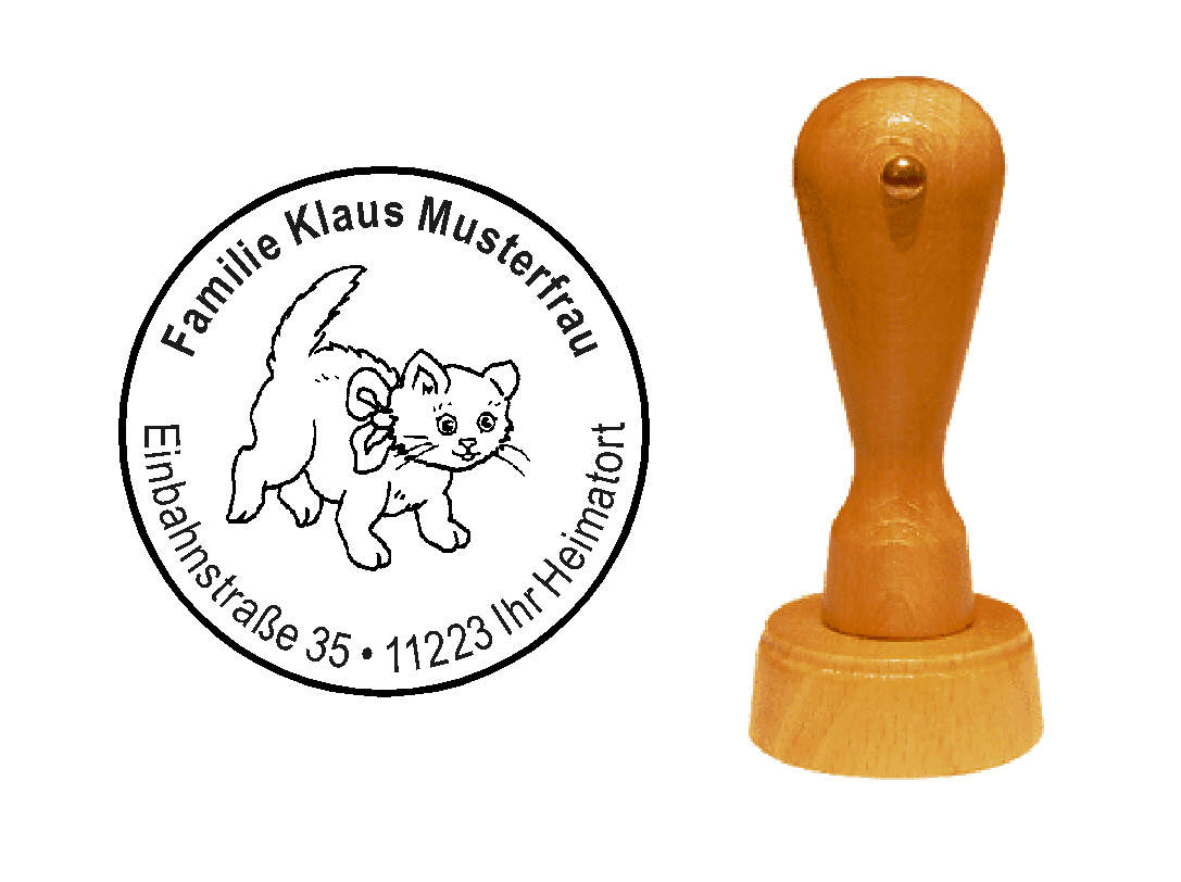 « Katze 1 » Holzstempel mit persönlichem Wunschtext