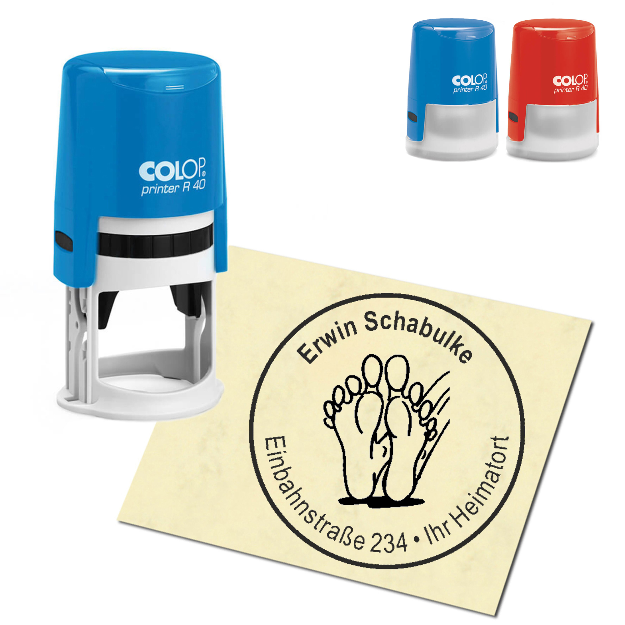 Stempel Adressstempel personalisiert - Füße - rund &empty; 40mm