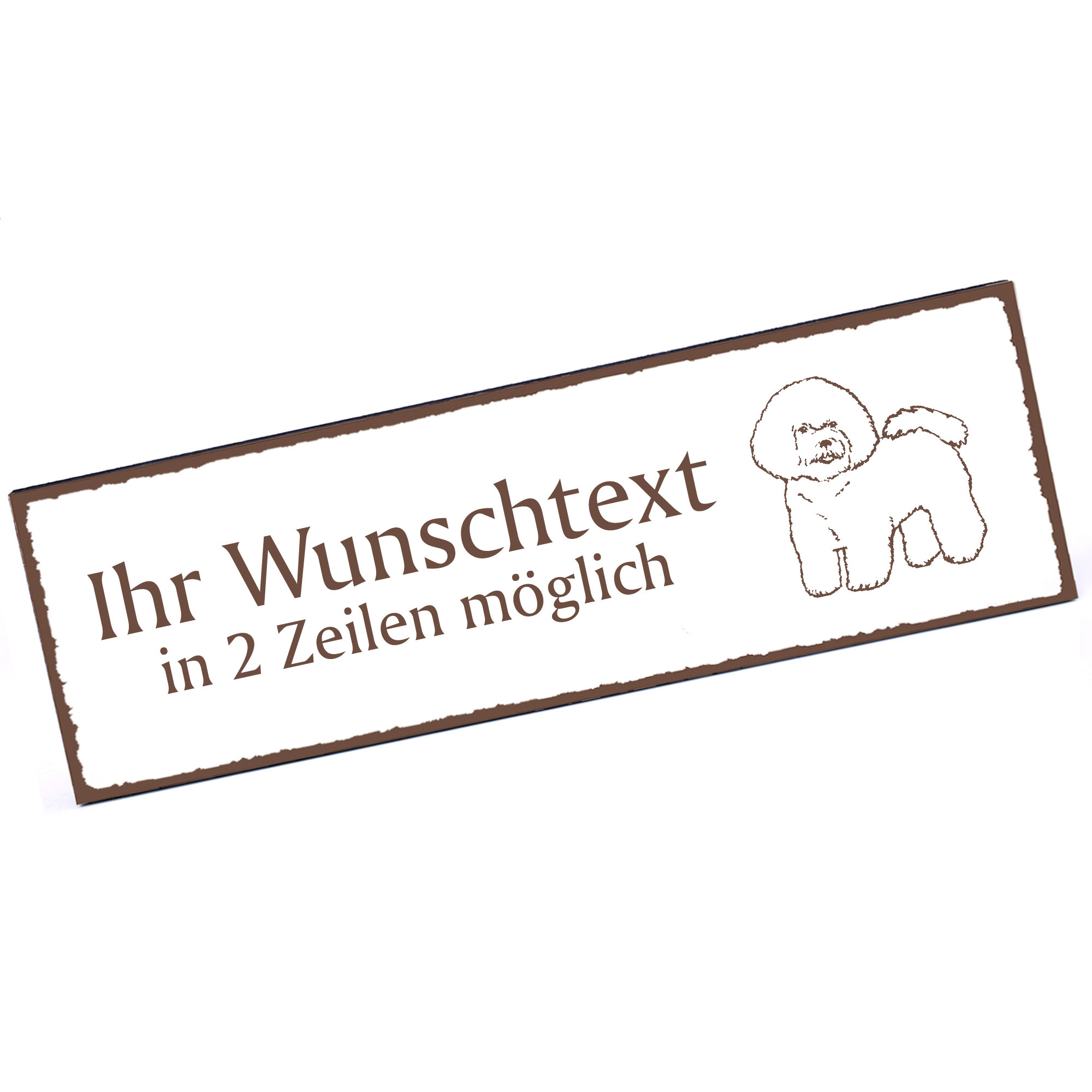 Türschild Bichon Frisé  Namensschild personalisiert mit Gravur - 150mm x 50mm - selbstklebend