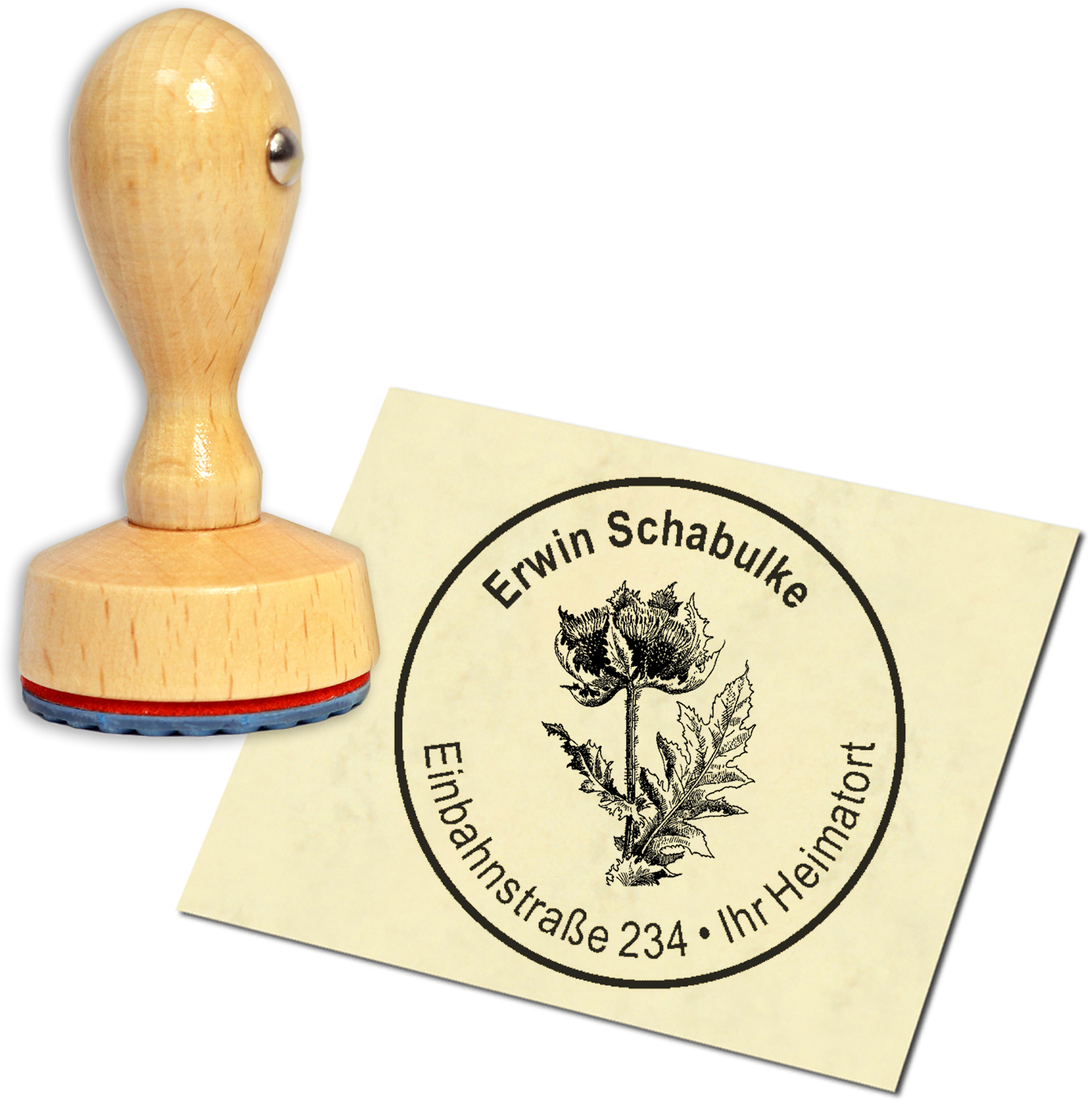 Stempel Adressstempel Holzstempel - Distel - rund 40mm