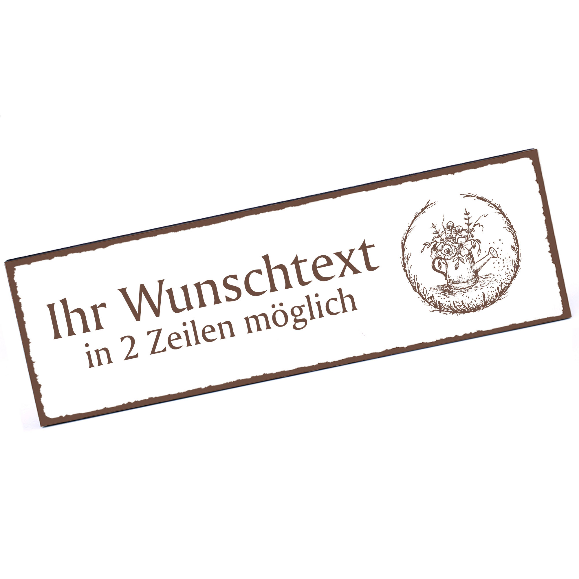 Türschild Blumen in Kanne  Namensschild personalisiert mit Gravur - 150mm x 50mm - selbstklebend