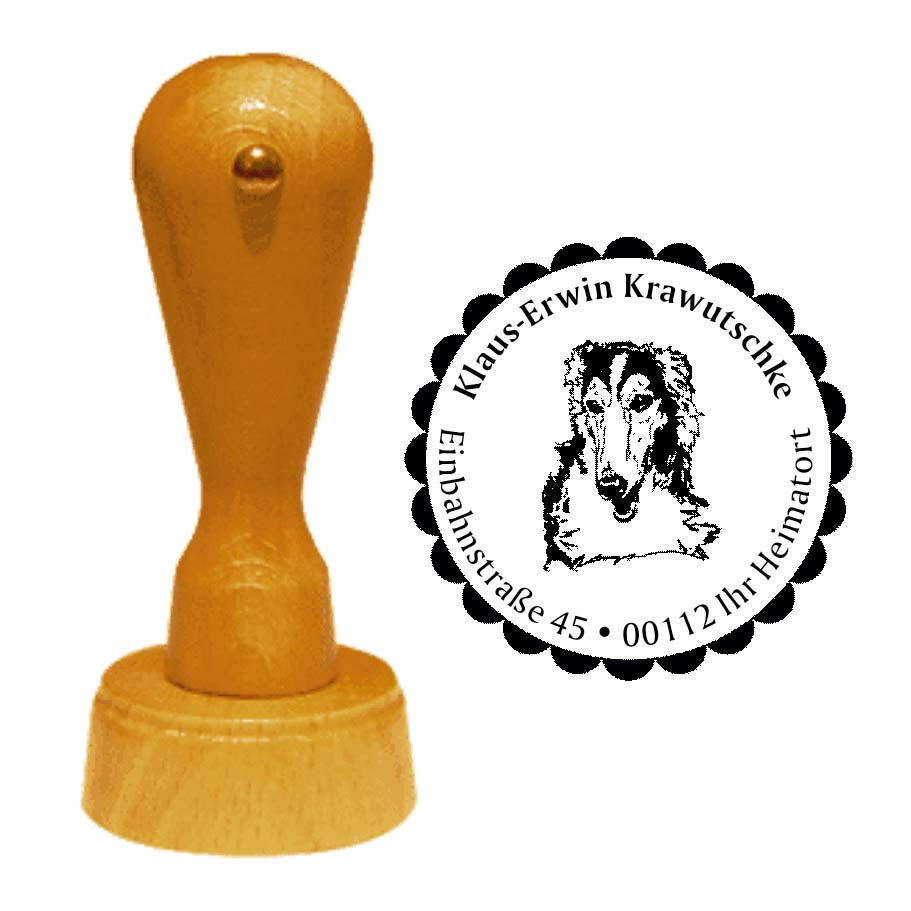 Adressstempel Barsoi -  Holzstempel personalisiert mit Adresse - Ø 40 mm