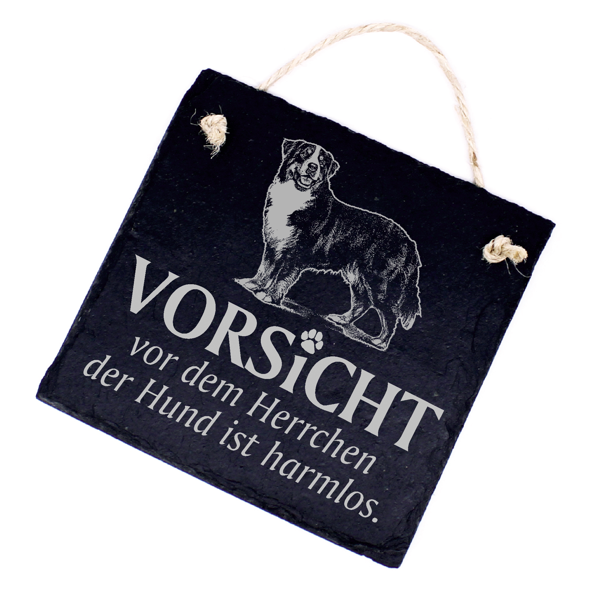 Hundeschild Berner Sennenhund Schild aus Schiefer - Vorsicht vor dem Herrchen - 11cm x 11cm