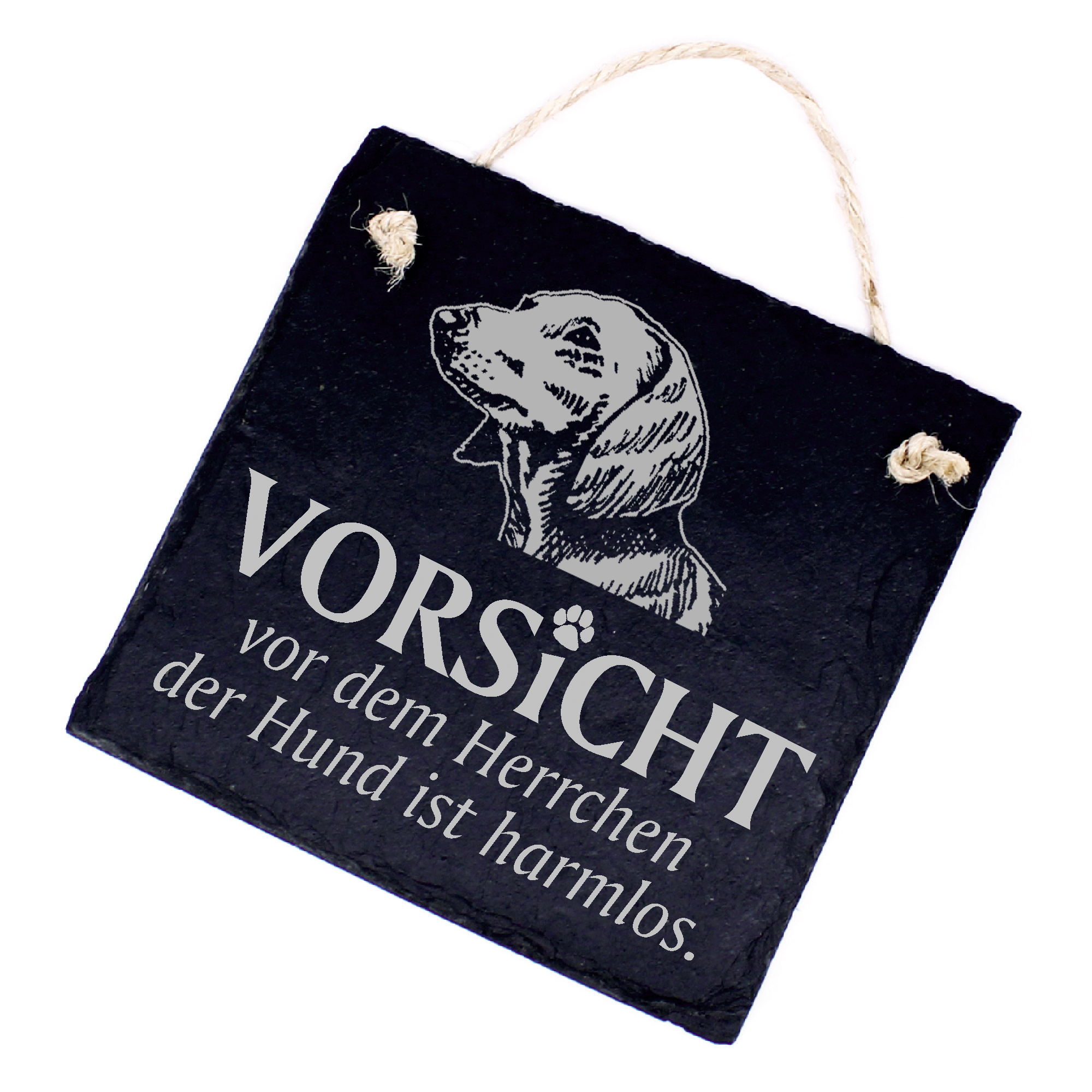 Hundeschild Dackel Dachshund Schild aus Schiefer - Vorsicht vor dem Herrchen - 11cm x 11cm