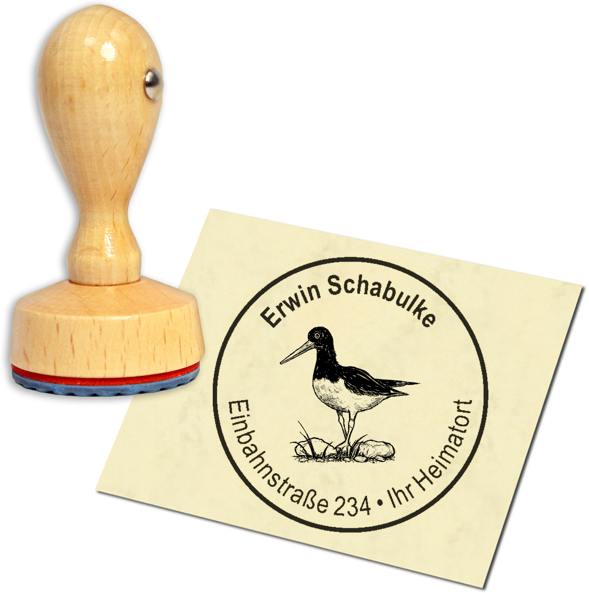 Stempel Adressstempel Holzstempel - Austernfischer - rund 40mm