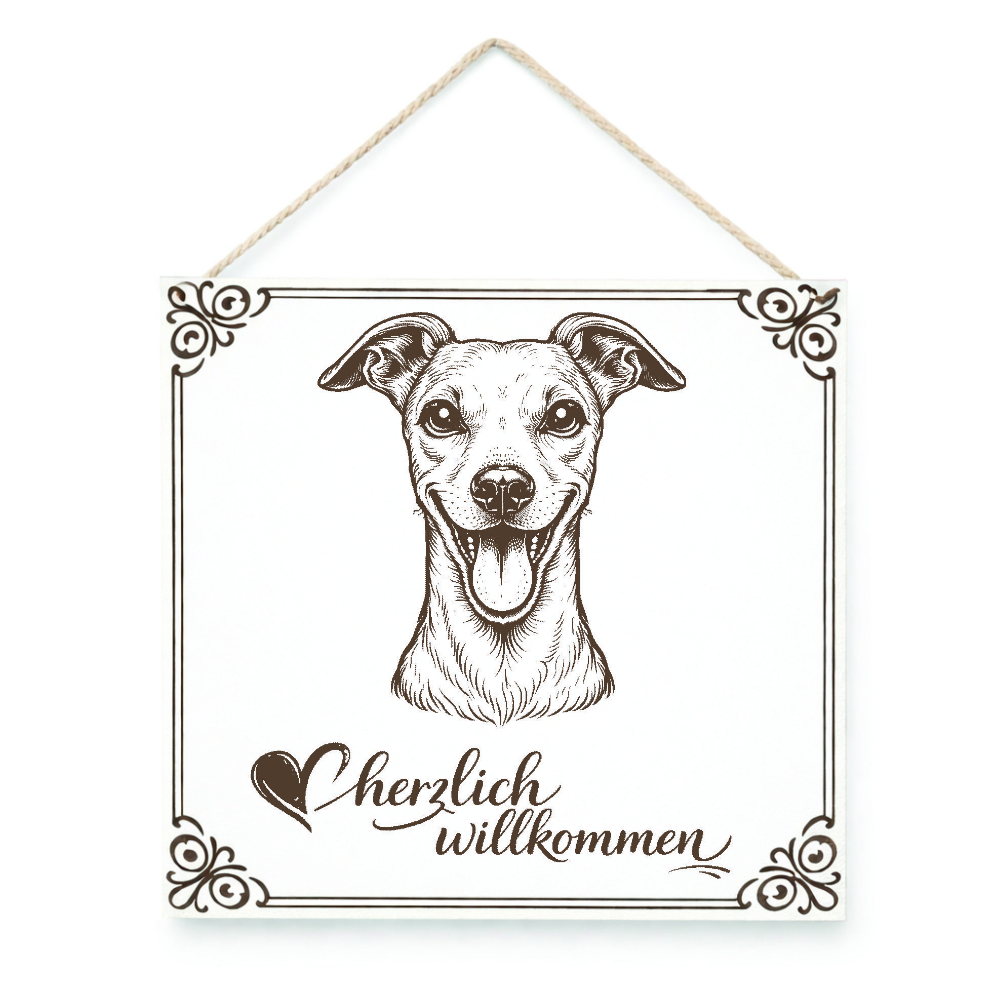 Hund Willkommensschild Whippet – Türschild Herzlich Willkommen  – Dekoschild Haustür 15×15 cm