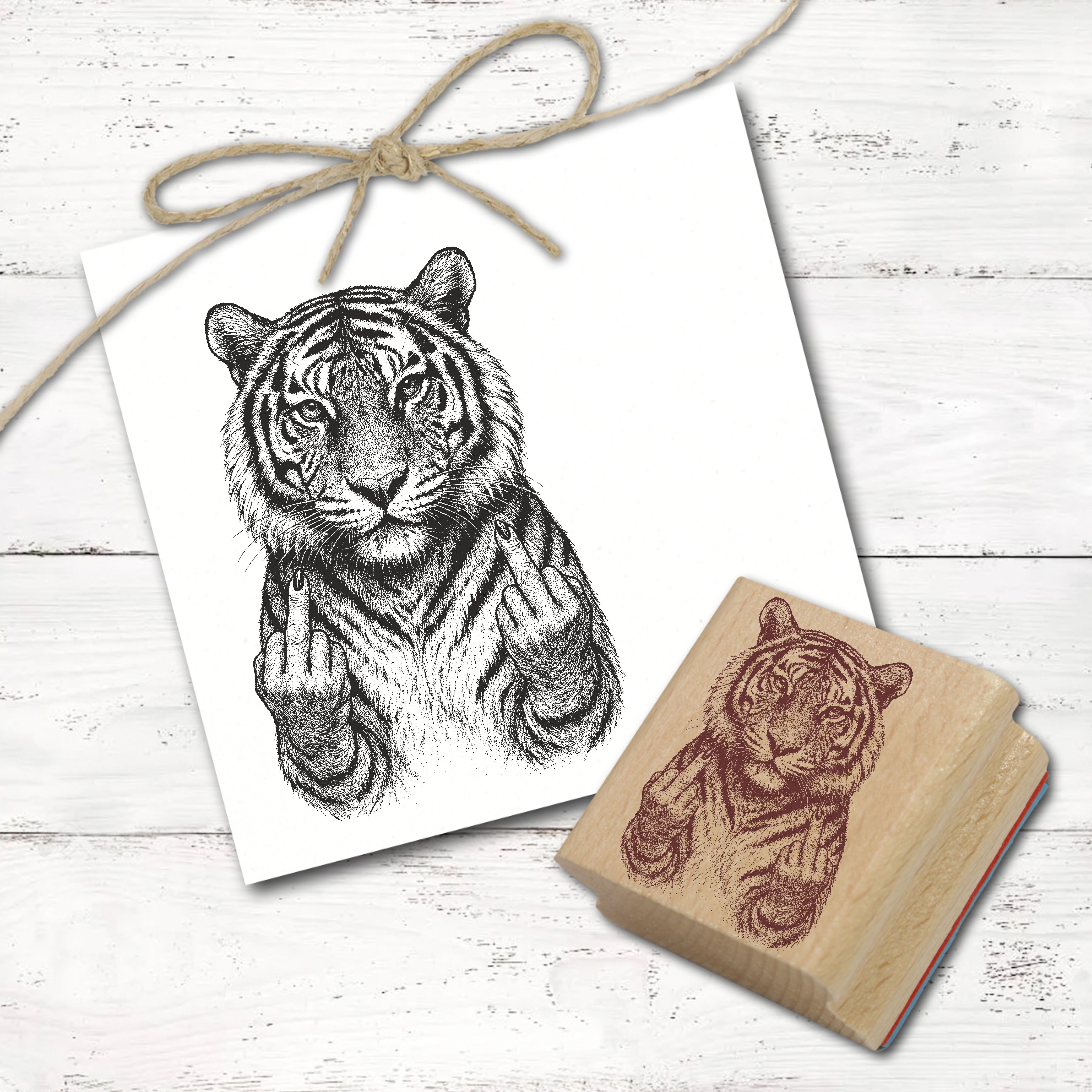 Motivstempel Tierstempel Tiger Stinkefinger Mittelfinger Stempel lustig - ca. 40 x 50 mm