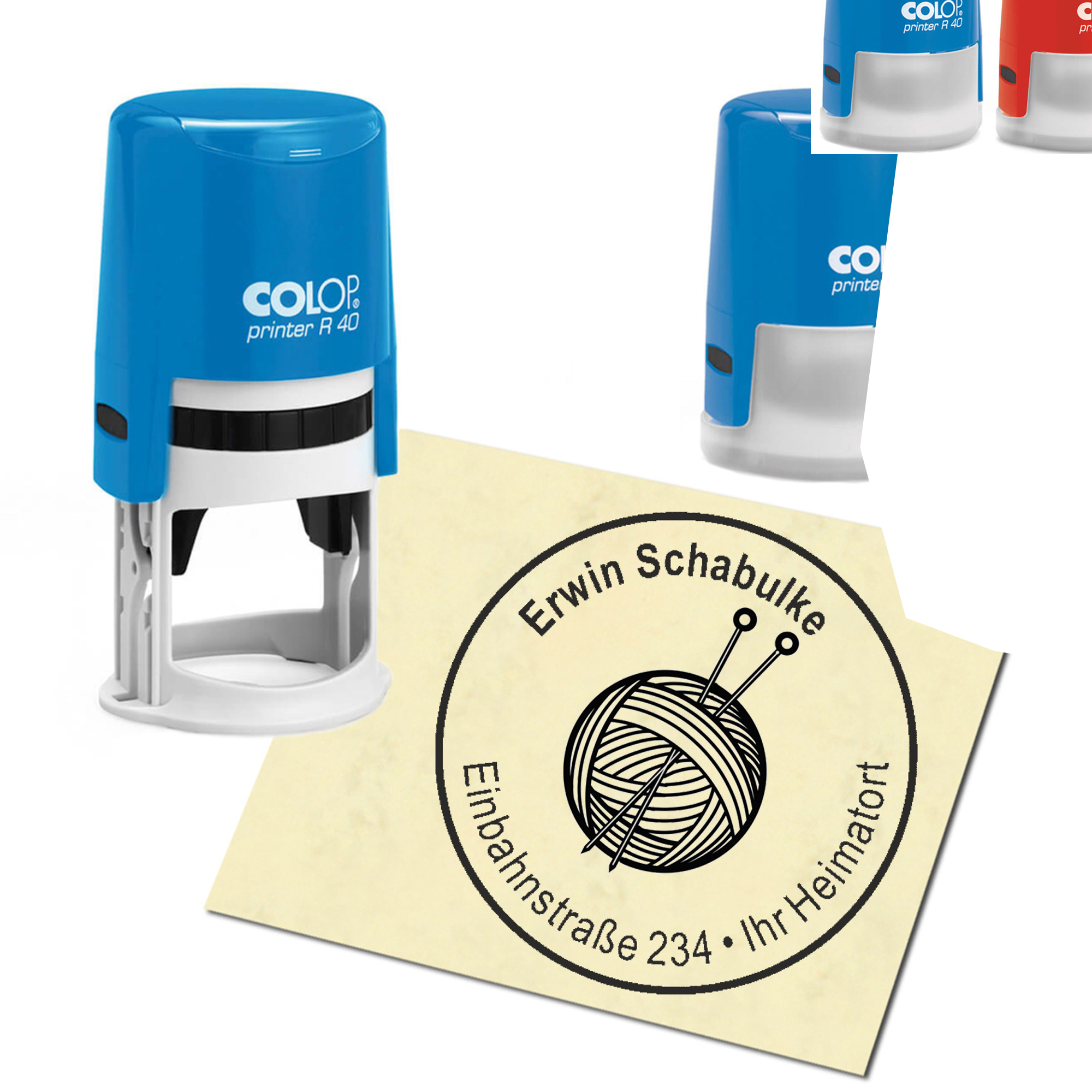 Stempel Adressstempel personalisiert - Stricken - rund &empty; 40mm