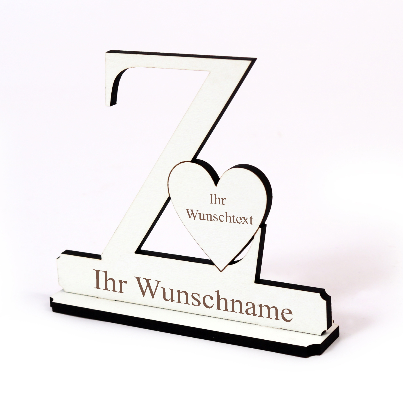 Buchstabe Z mit Herz - Name und Wunschgravur - Schild zum Hinstellen