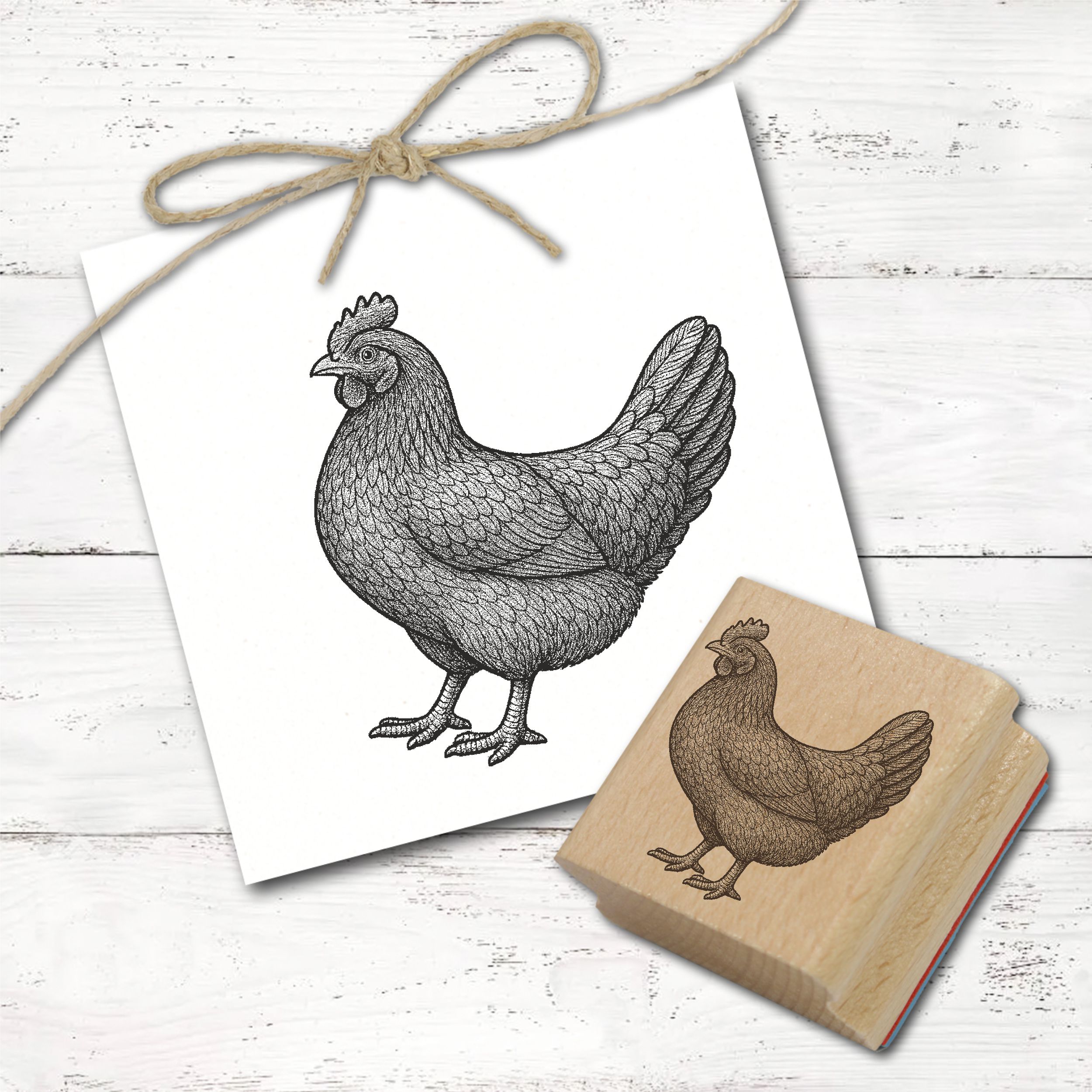 Huhn Motivstempel Lohmann Brown - 3 Größen wählbar - Hühner Stempel Holzstempel