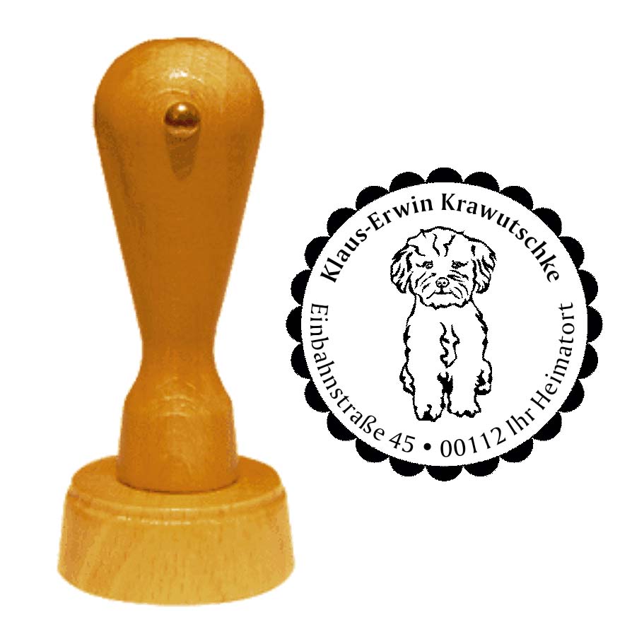 Adressstempel Bolonka Zwetna -  Holzstempel personalisiert mit Adresse - Ø 40 mm