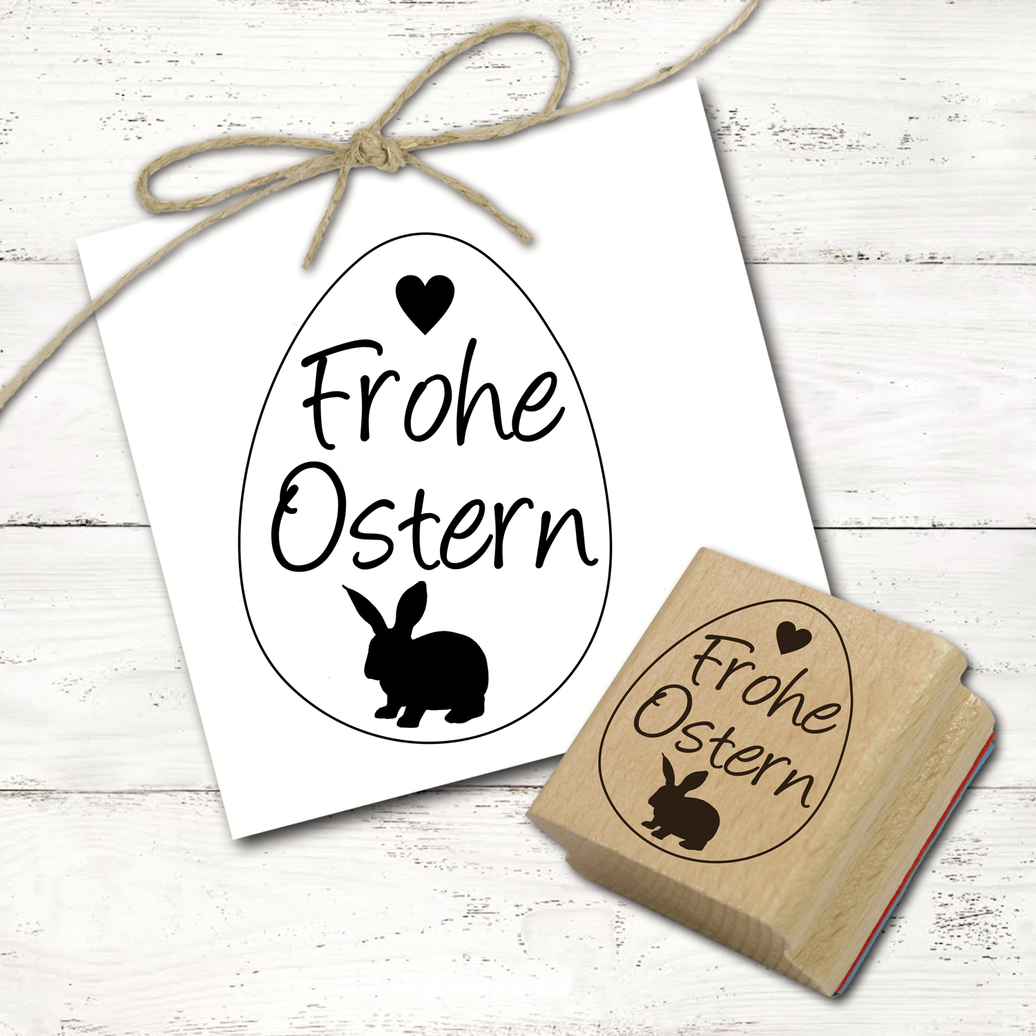 Motivstempel Frohe Ostern - Osterei Stempel minimalistisch Holzstempel 35 x 48 mm