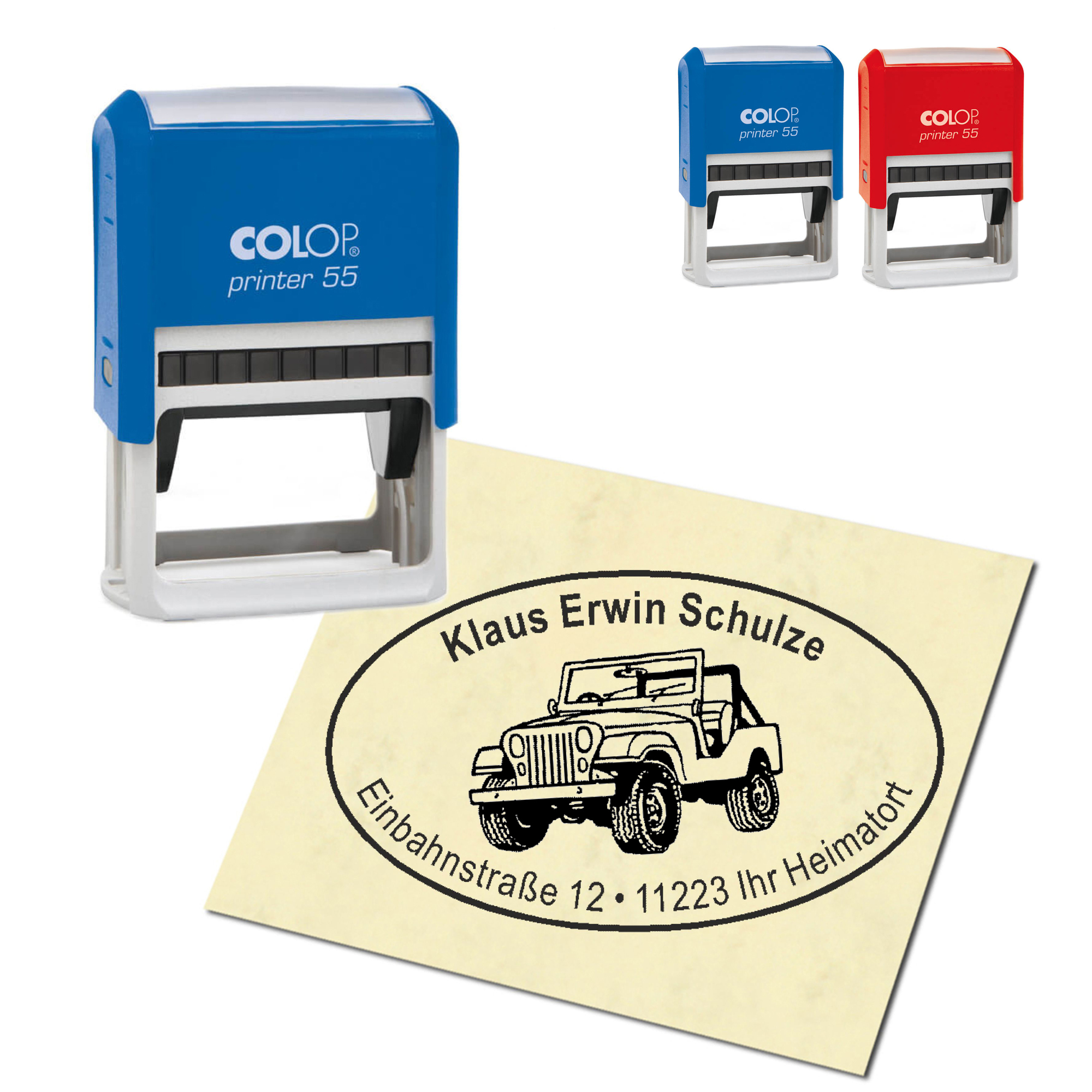 Adressstempel personalisiert Stempel - Geländewagen - oval 59 x 39 mm