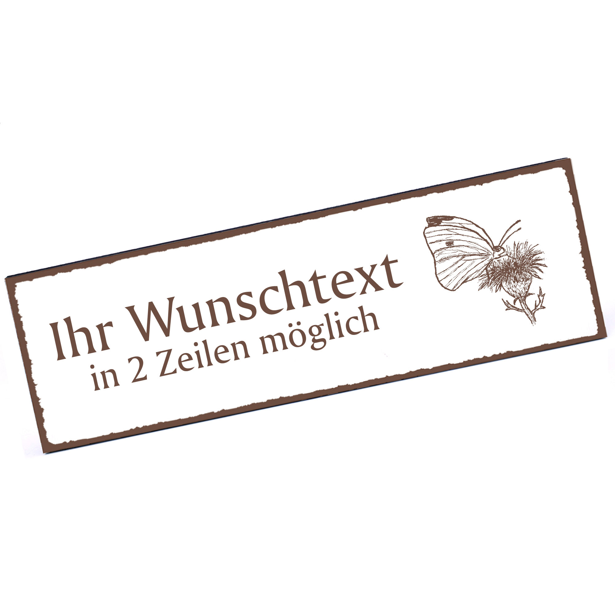 Türschild Kohlweißling aud Distel  Namensschild personalisiert mit Gravur - 150mm x 50mm - selbstkle
