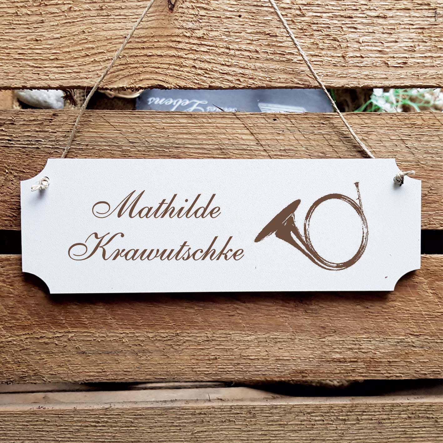 Schild « Parforcehorn » Namensschild Türschild zum Anhängen - 20 x 6,7 cm