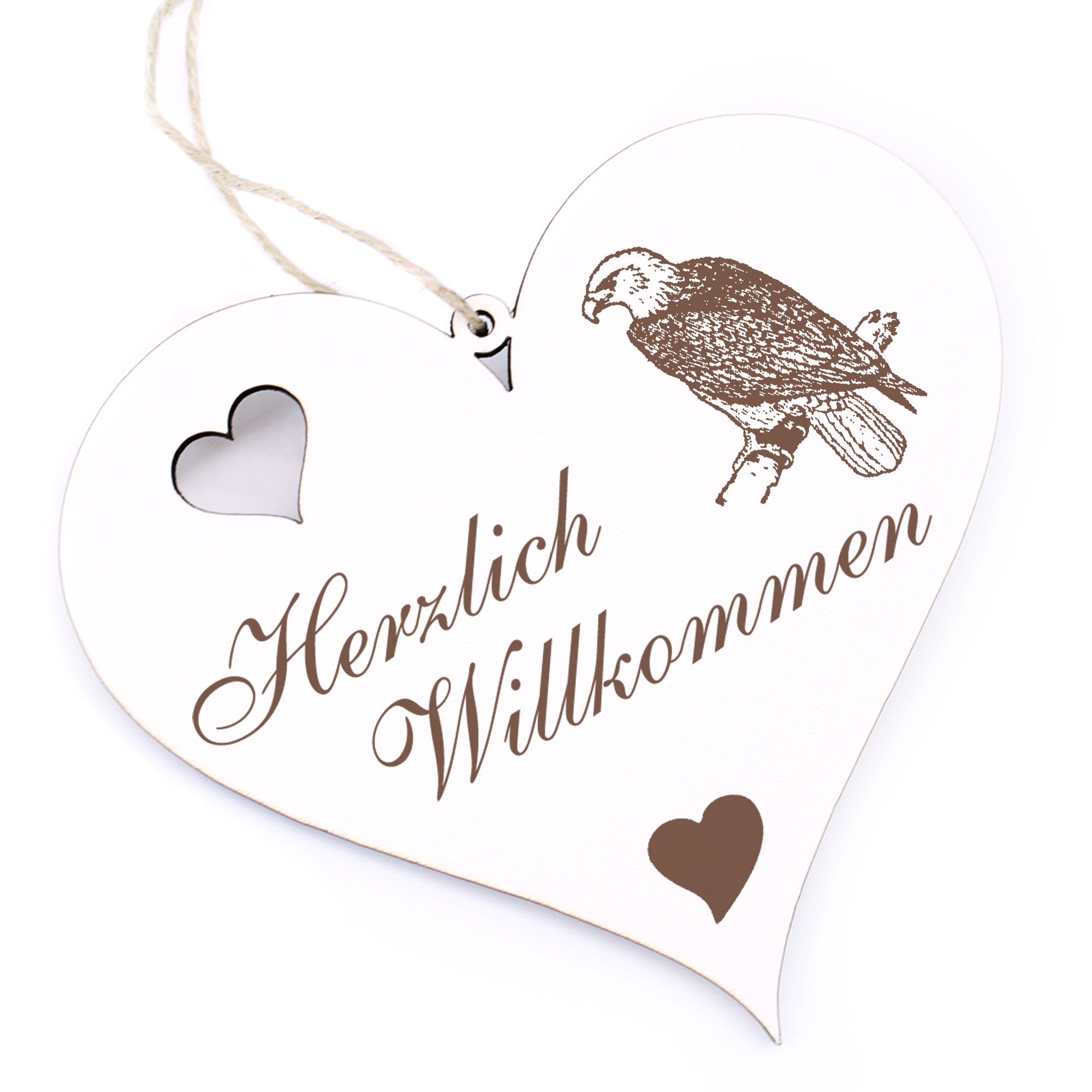 Herzlich Willkommen Schild - Adler - Deko Herz Holz