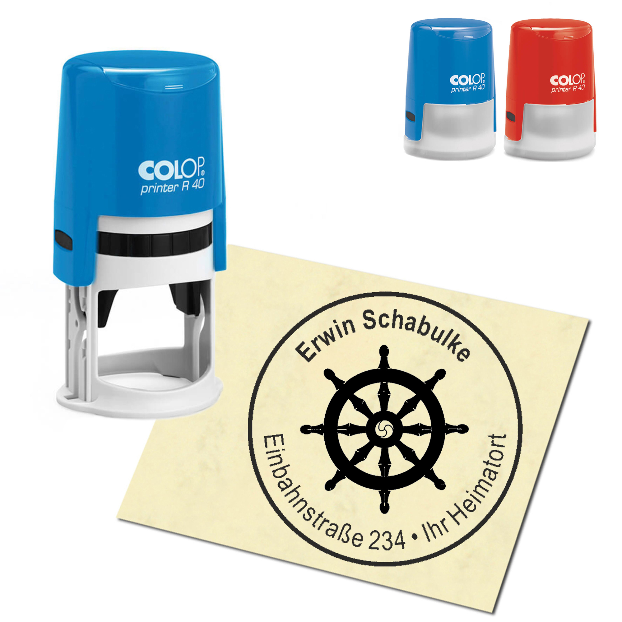 Stempel Adressstempel personalisiert - Buddhismusrad - rund &empty; 40mm