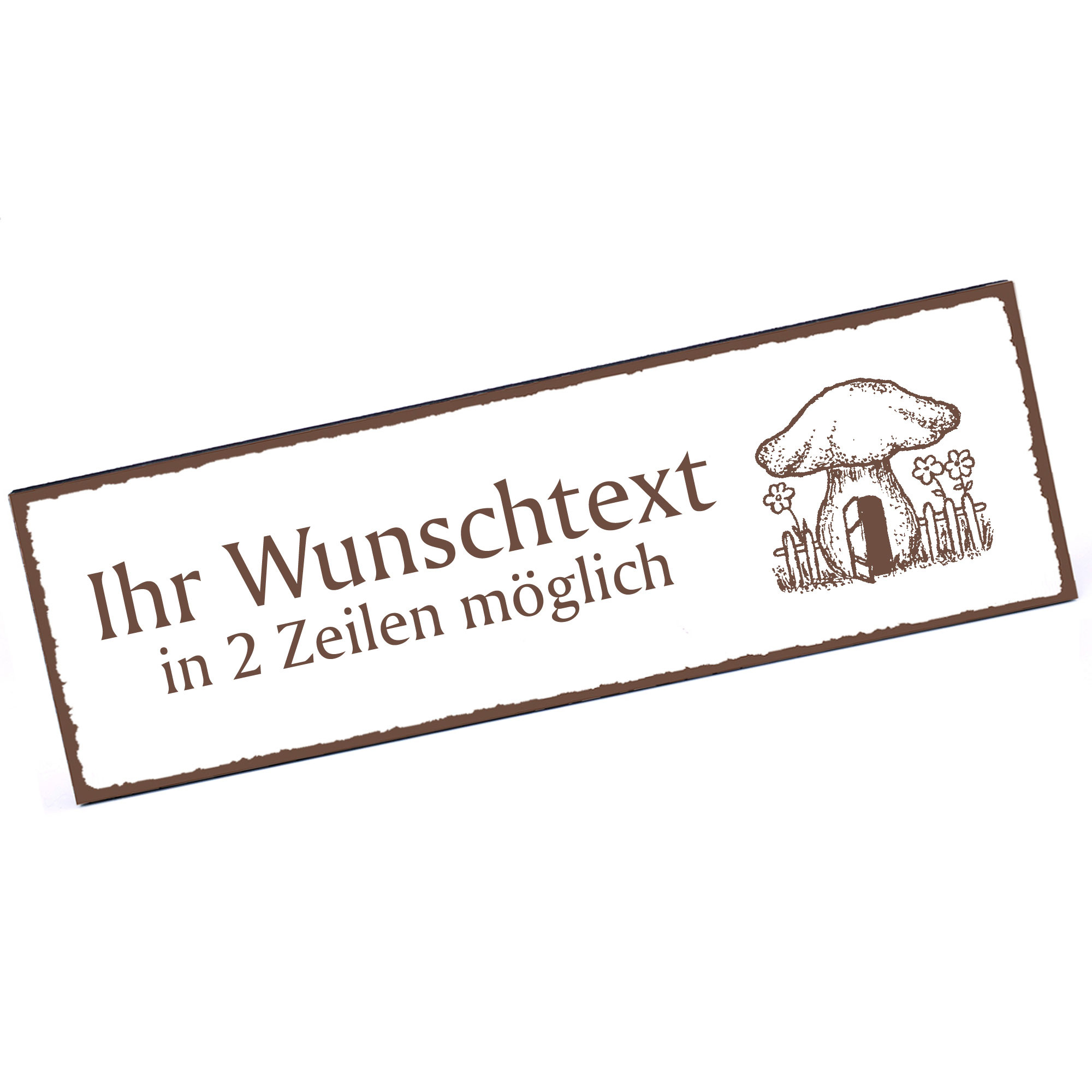 Türschild Pilzhaus  Namensschild personalisiert mit Gravur - 150mm x 50mm - selbstklebend