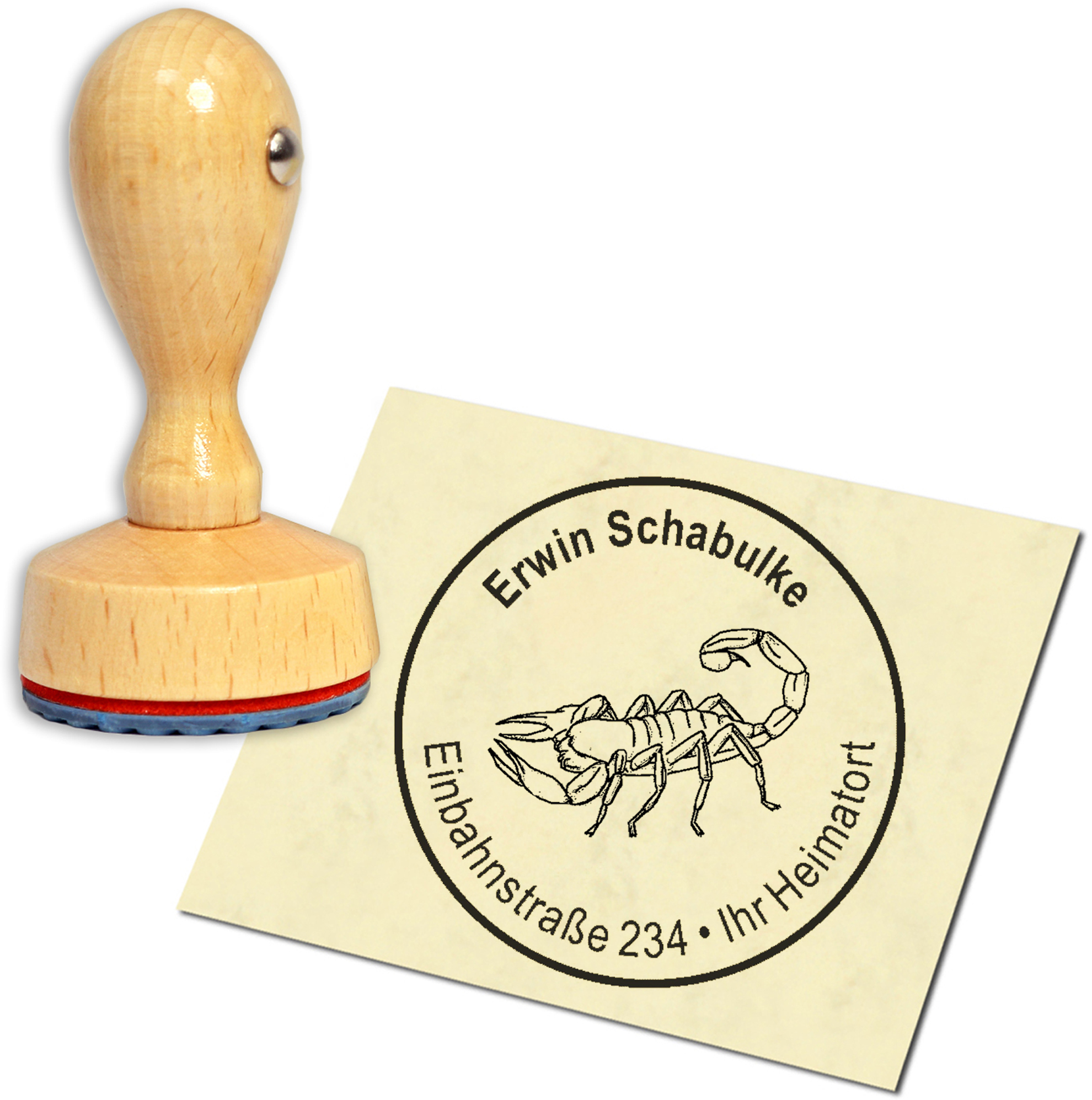 Stempel Adressstempel Holzstempel - Skorpion - rund 40mm