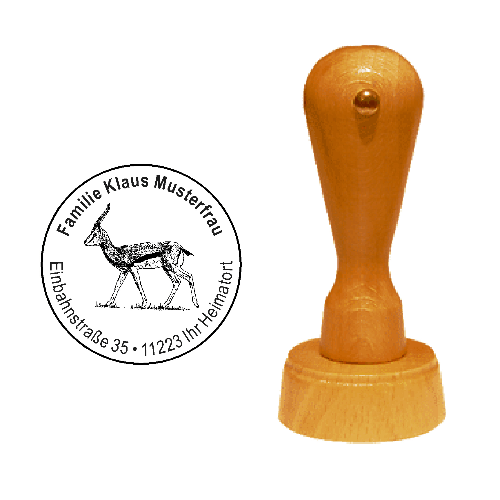 « Gazelle » Holzstempel mit persönlichem Wunschtext