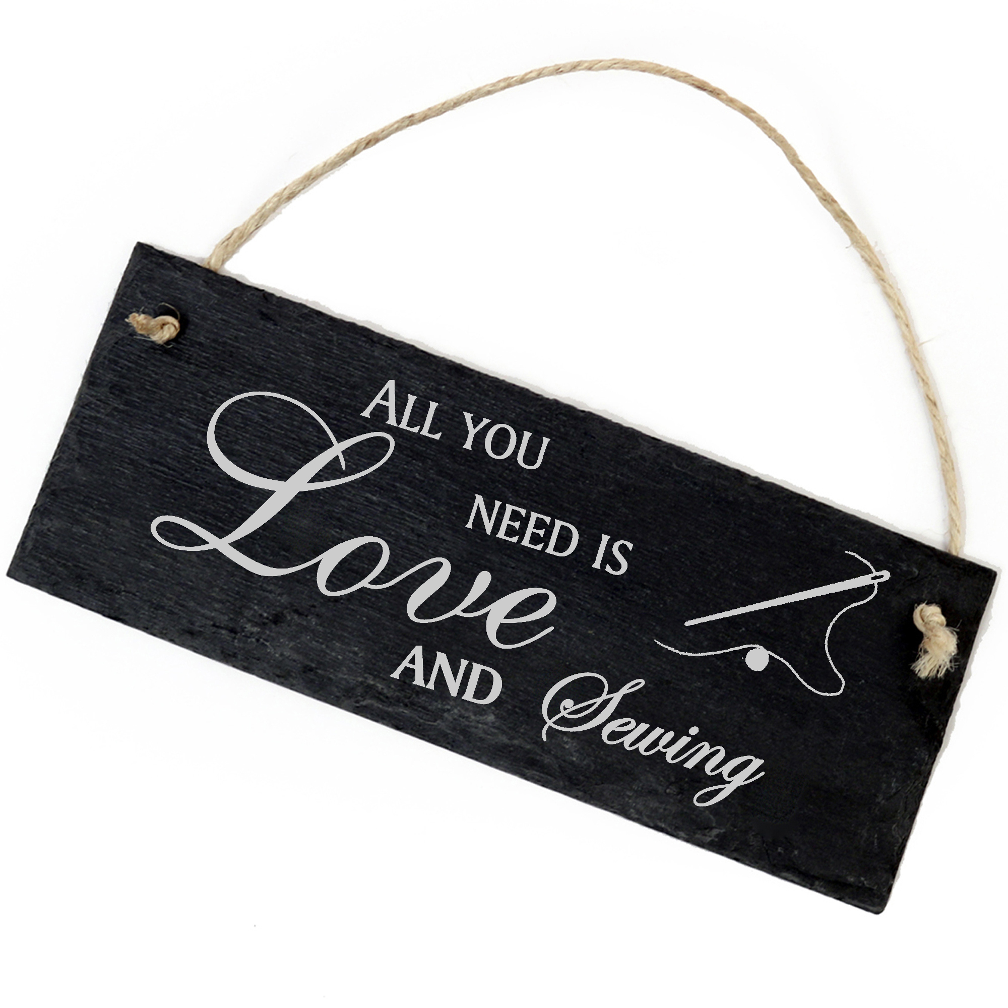 Schiefertafel Deko Nadel und Faden Schild 22 x 8 cm - All you need is Love and Sewing