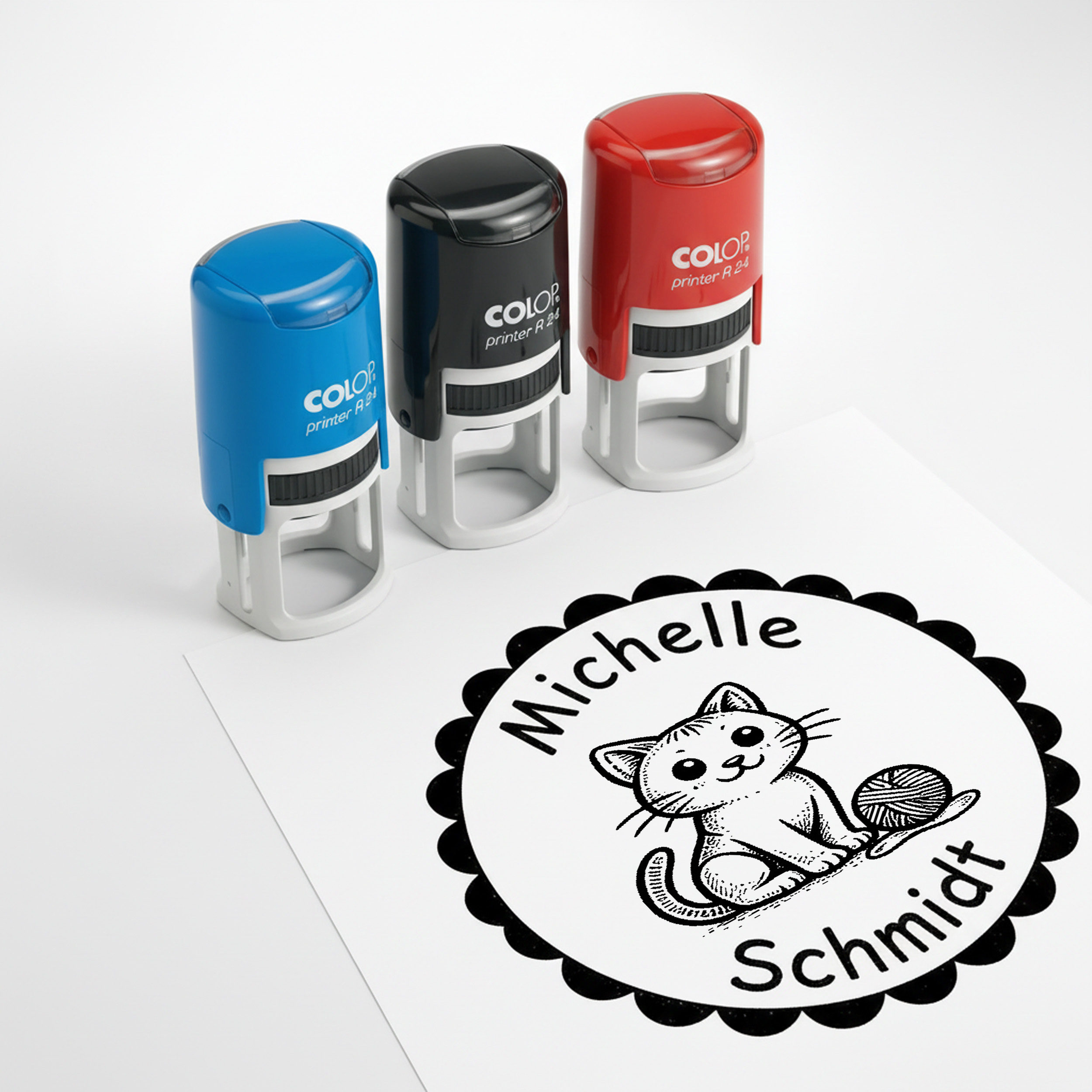 Kinder Namensstempel Katze personalisiert – 24mm – Namensstempel für Schule & Grundschule – Geschenk Schulanfang Einschulung