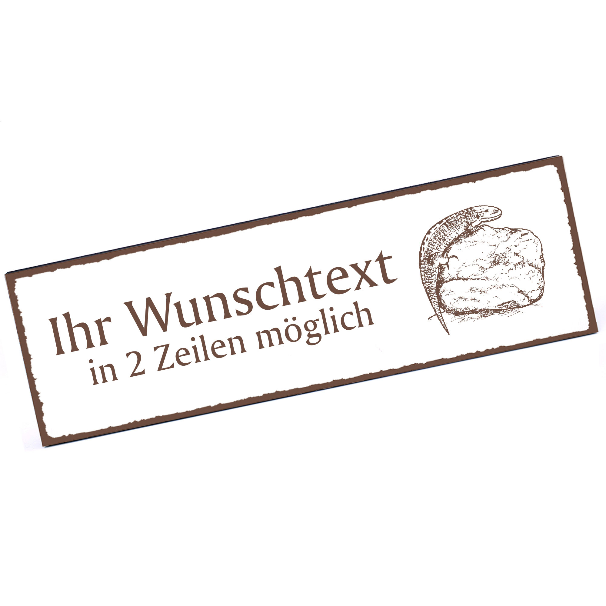 Türschild Zauneidechse auf Stein  Namensschild personalisiert mit Gravur - 150mm x 50mm - selbstkleb