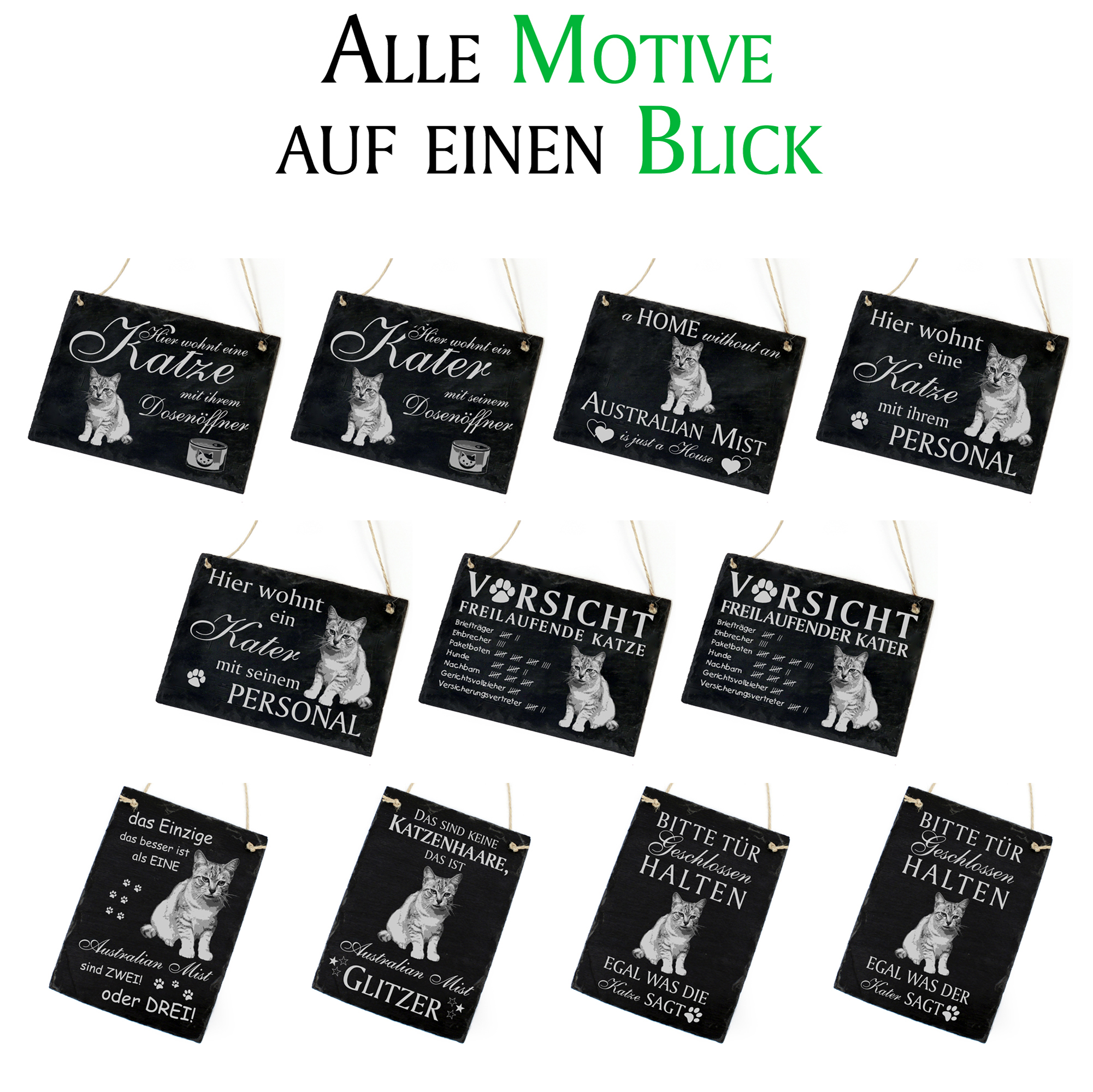 Schiefertafel Katze Deko Schild - Australian Mist - in 11 Varianten - 22 x 16 cm