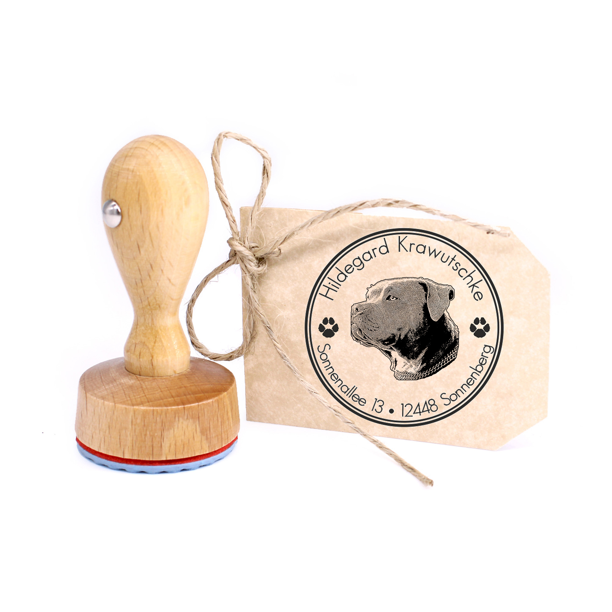 Stempel personalisiert American Bully  Hund Hunde rund 40mm Adressstempel Holzstempel