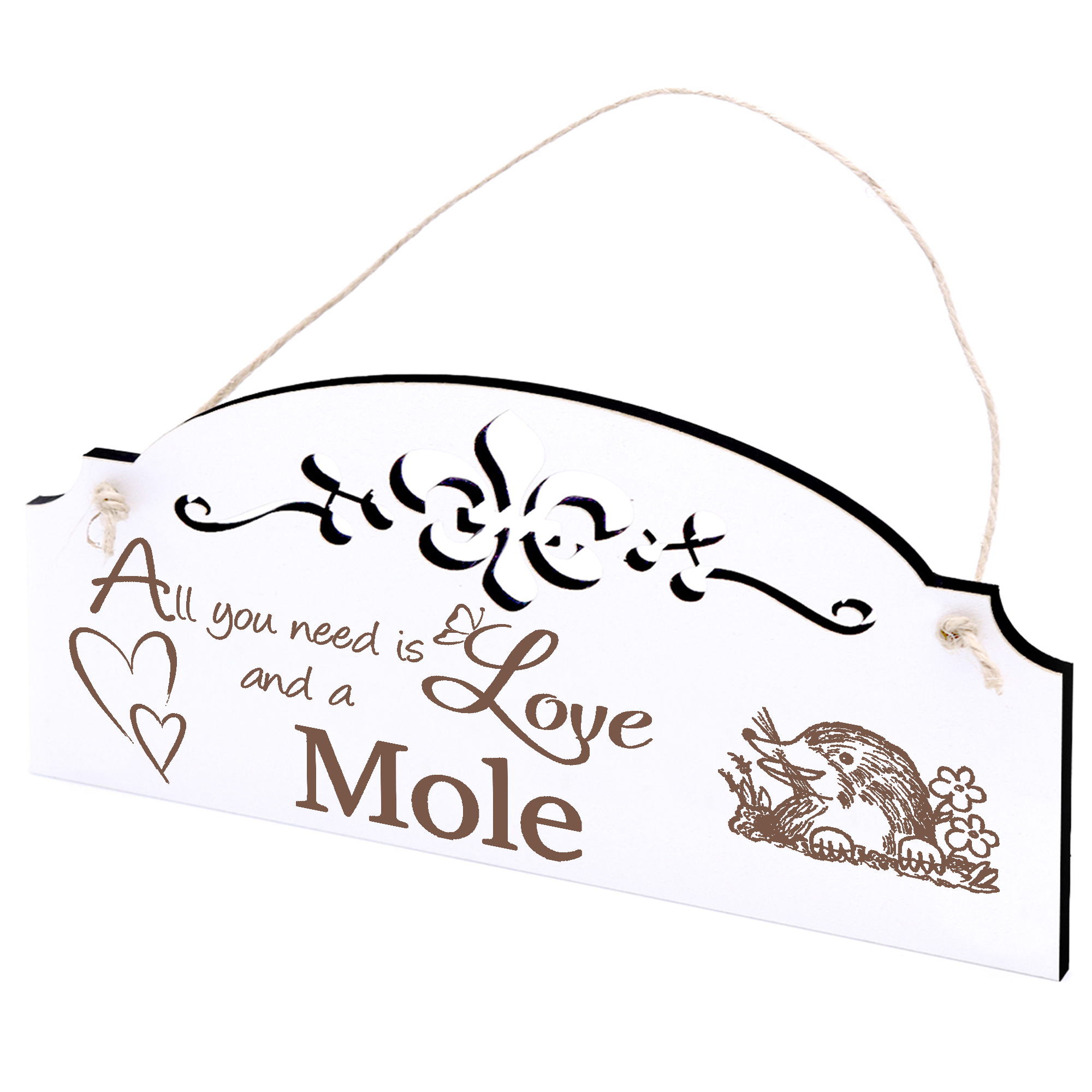 Schild niedlicher Maulwurf Deko 20x10cm - All you need is Love and a Mole - Holz
