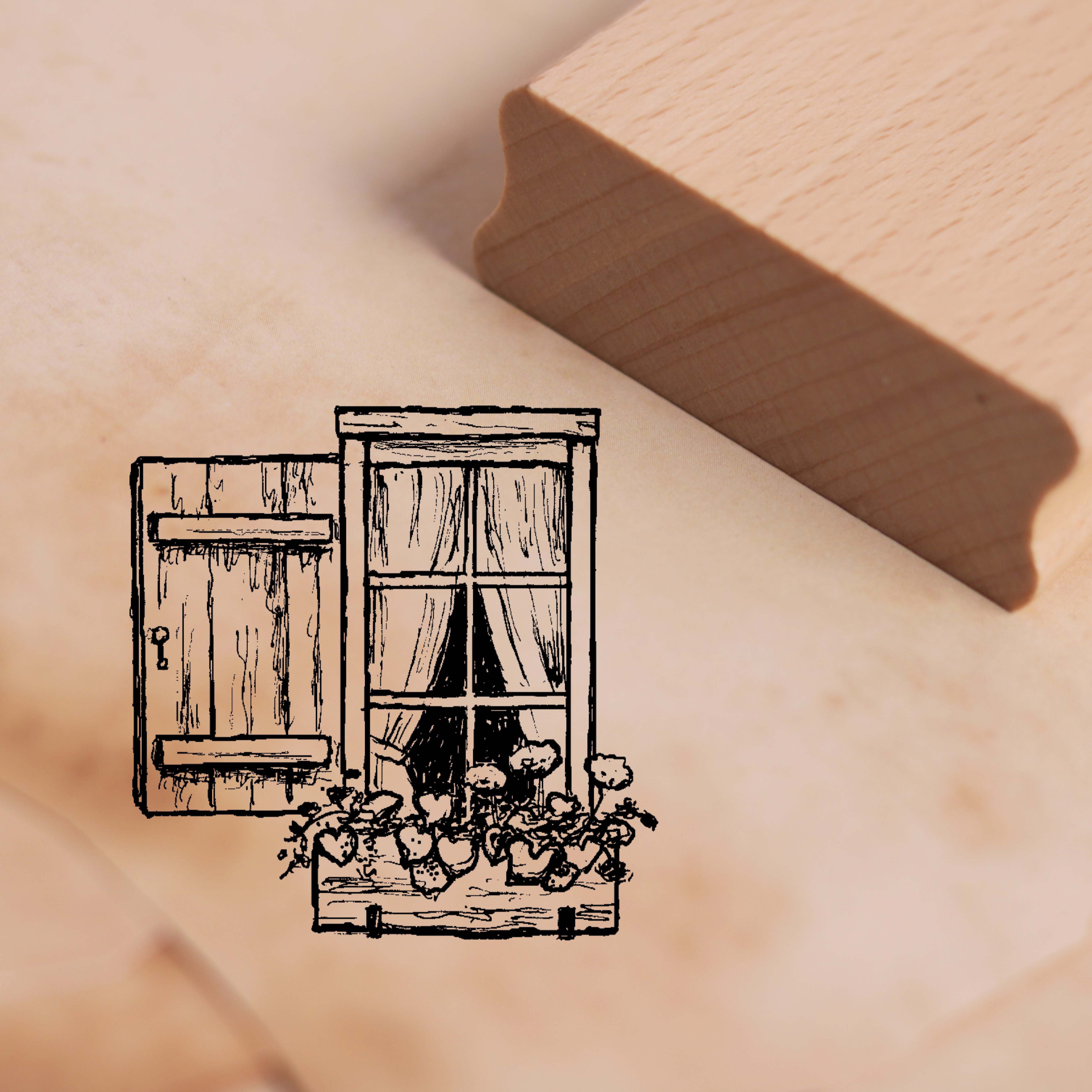 Motivstempel Fenster mit Blumenkasten Stempel Landhaus 48 x 48 mm