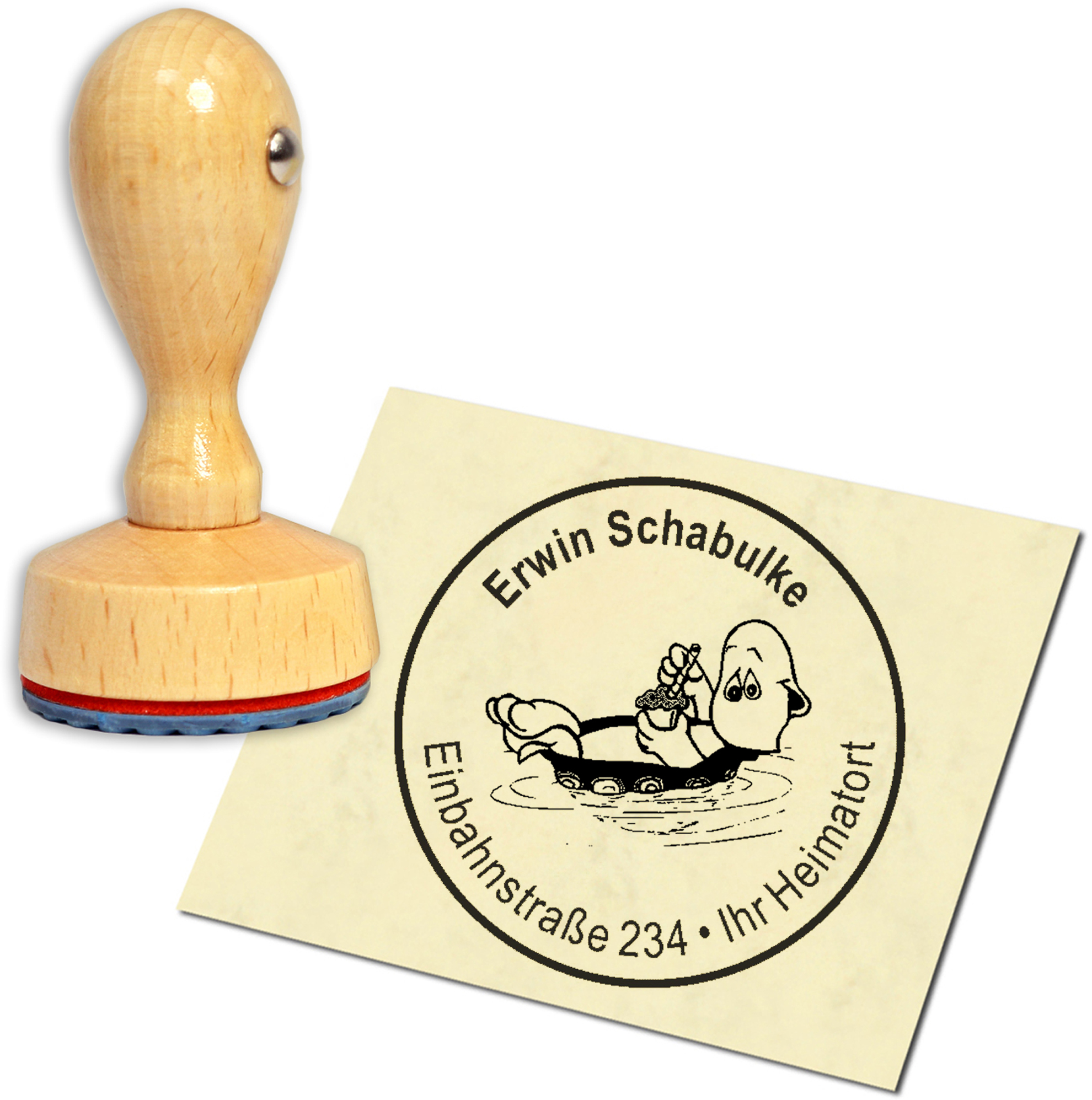 Stempel Adressstempel Holzstempel - schwimmende Schildkröte - rund 40mm