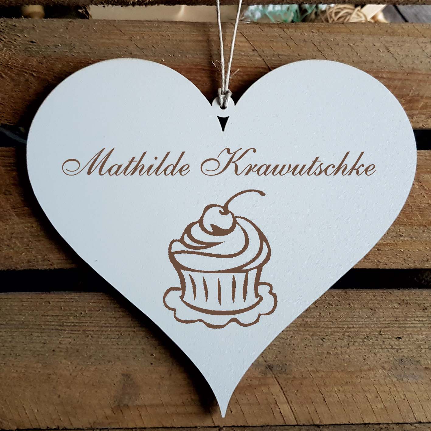 Herz Schild « Muffin » mit Namen - Türschild zum Anhängen
