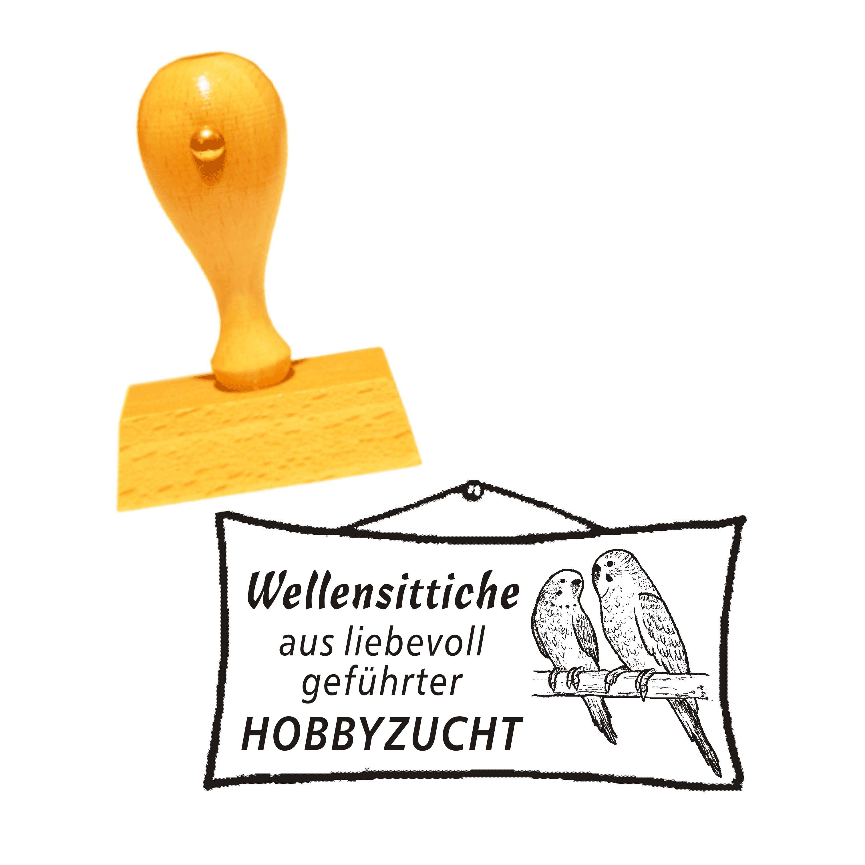 Stempel « Wellensittiche aus liebevoll geführter Hobbyzucht » 50 x 30 mm