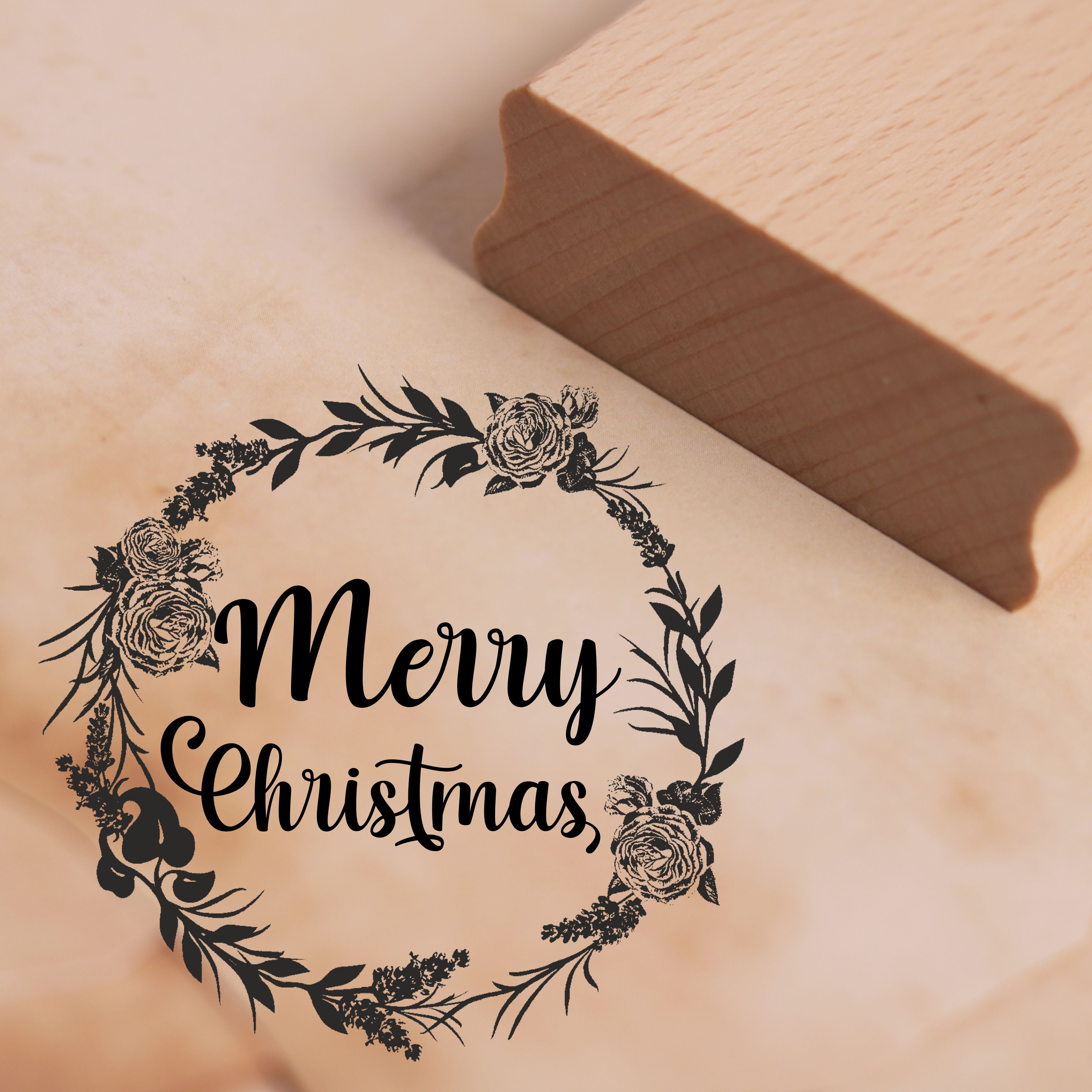 Motivstempel Merry Christmas Stempel Kranz Vintage 48 x 47 mm