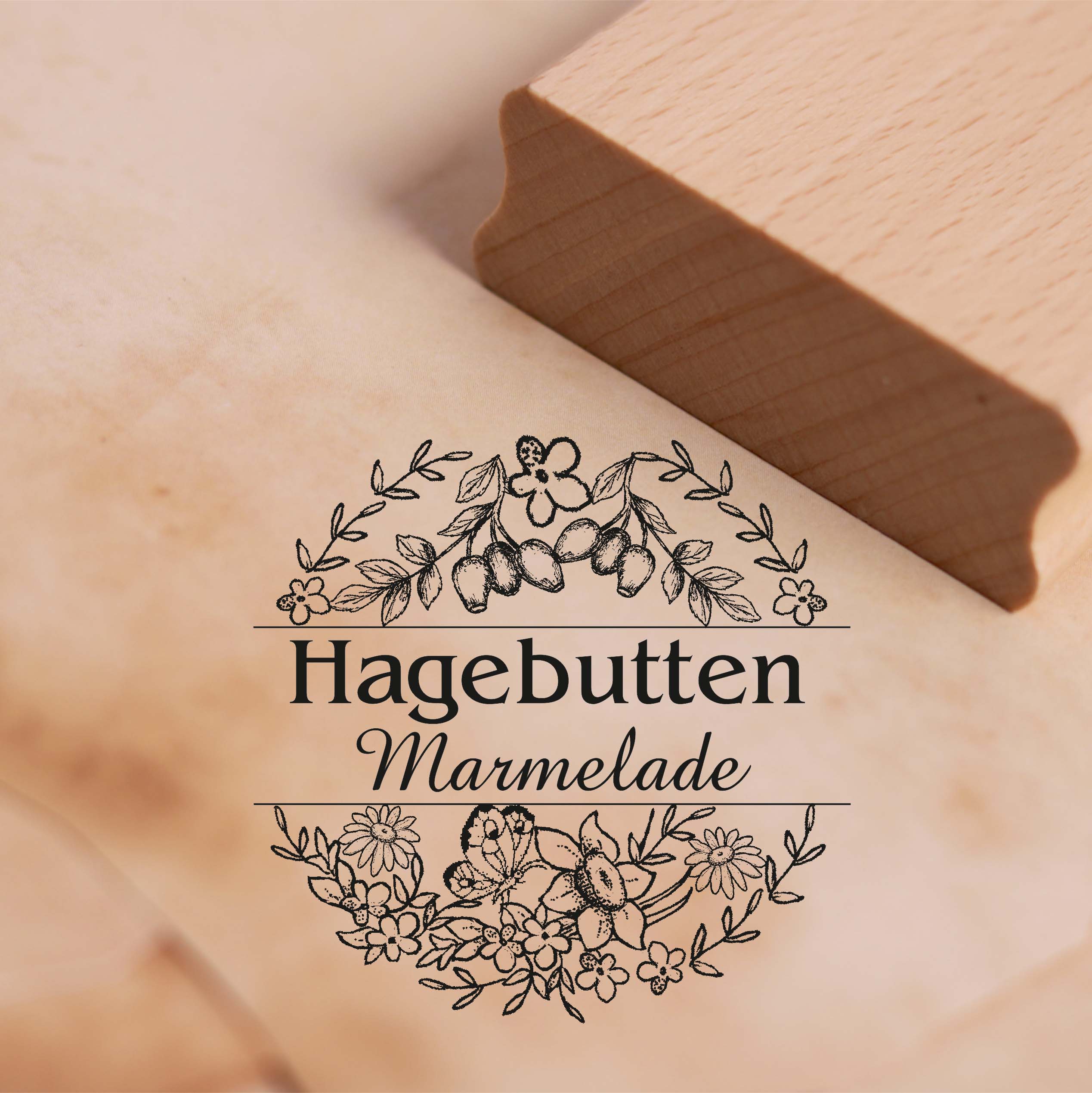 Motivstempel Hagebuttenmarmelade Etikett - Vintage Kranz Stempel Hagebutte 68 x 67 mm