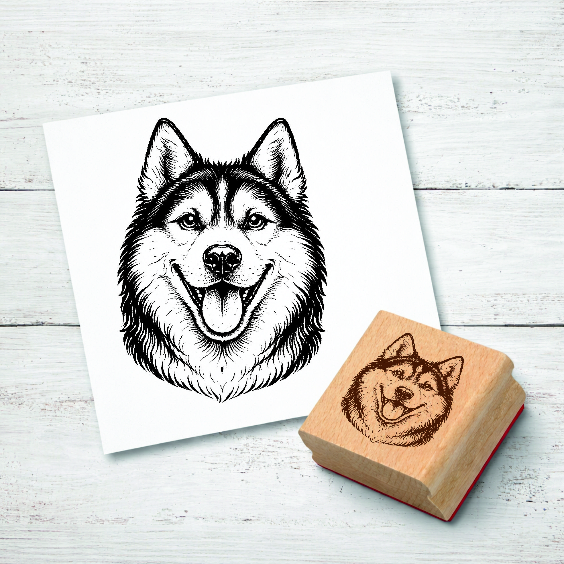 Motivstempel Sibirian Husky Hund - Stempel mit Hundemotiv - Holzstempel Abdruck 35 x 48 mm
