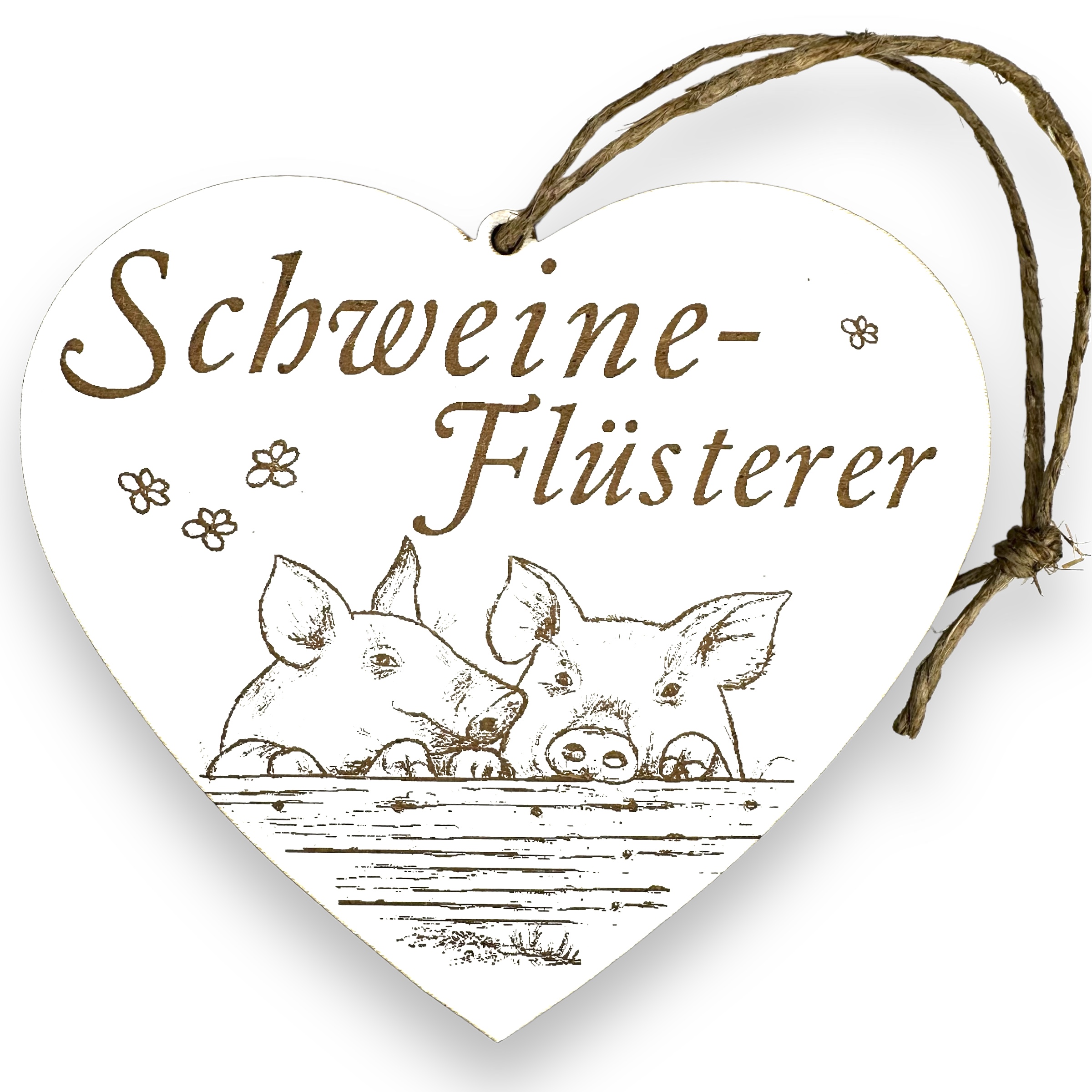 Schweineflüsterer Schild - Herzschild mit Gravur - Deko Dekoschild Türschild 13 x 12 cm