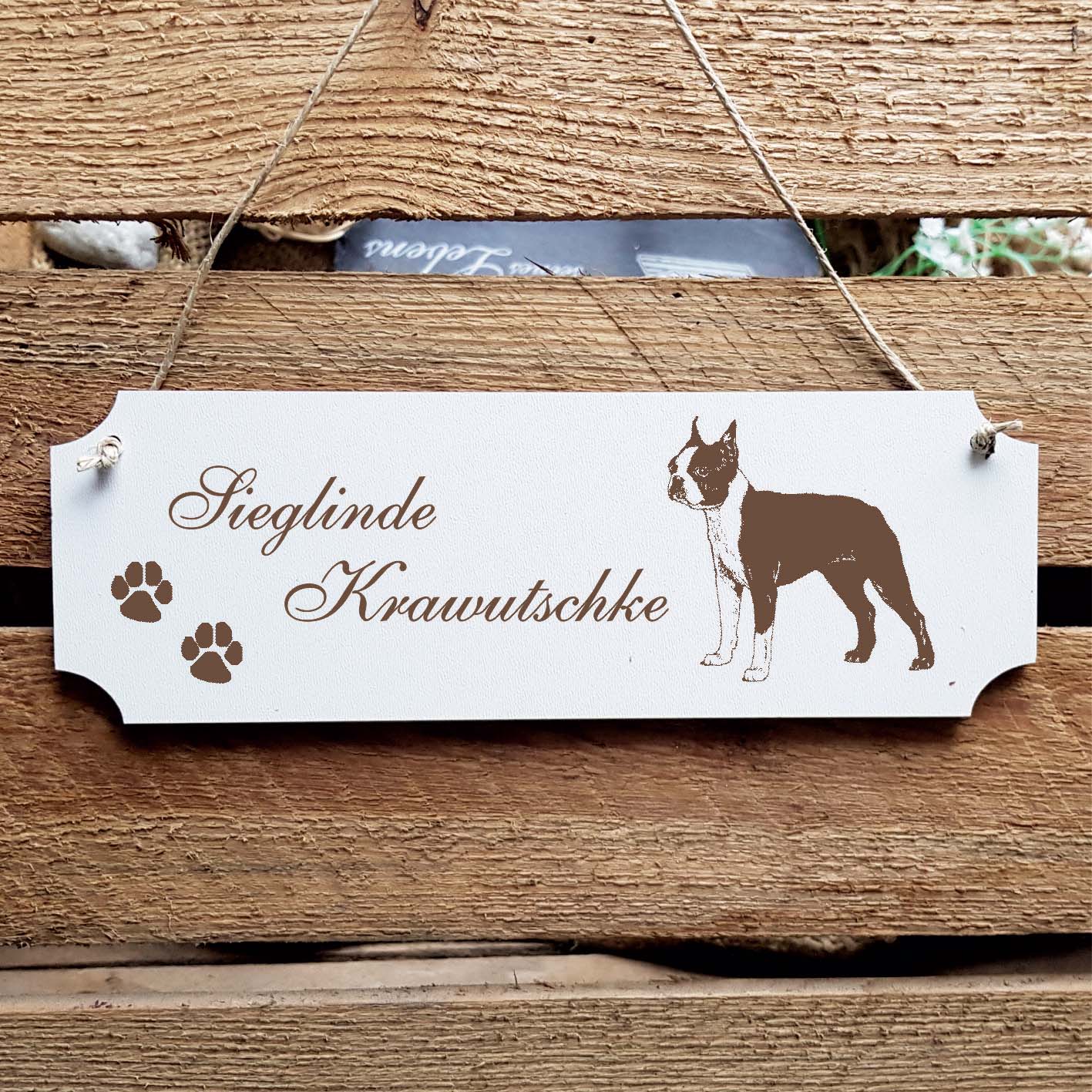 Schild « Boston Terrier » Namensschild Türschild zum Anhängen - 20 x 6,7 cm