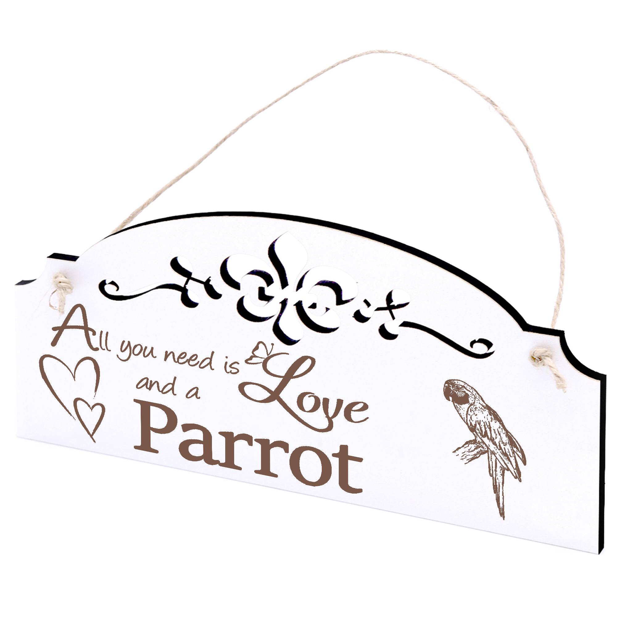 Schild Papagei auf Ast Deko 20x10cm - All you need is Love and a Parrot - Holz