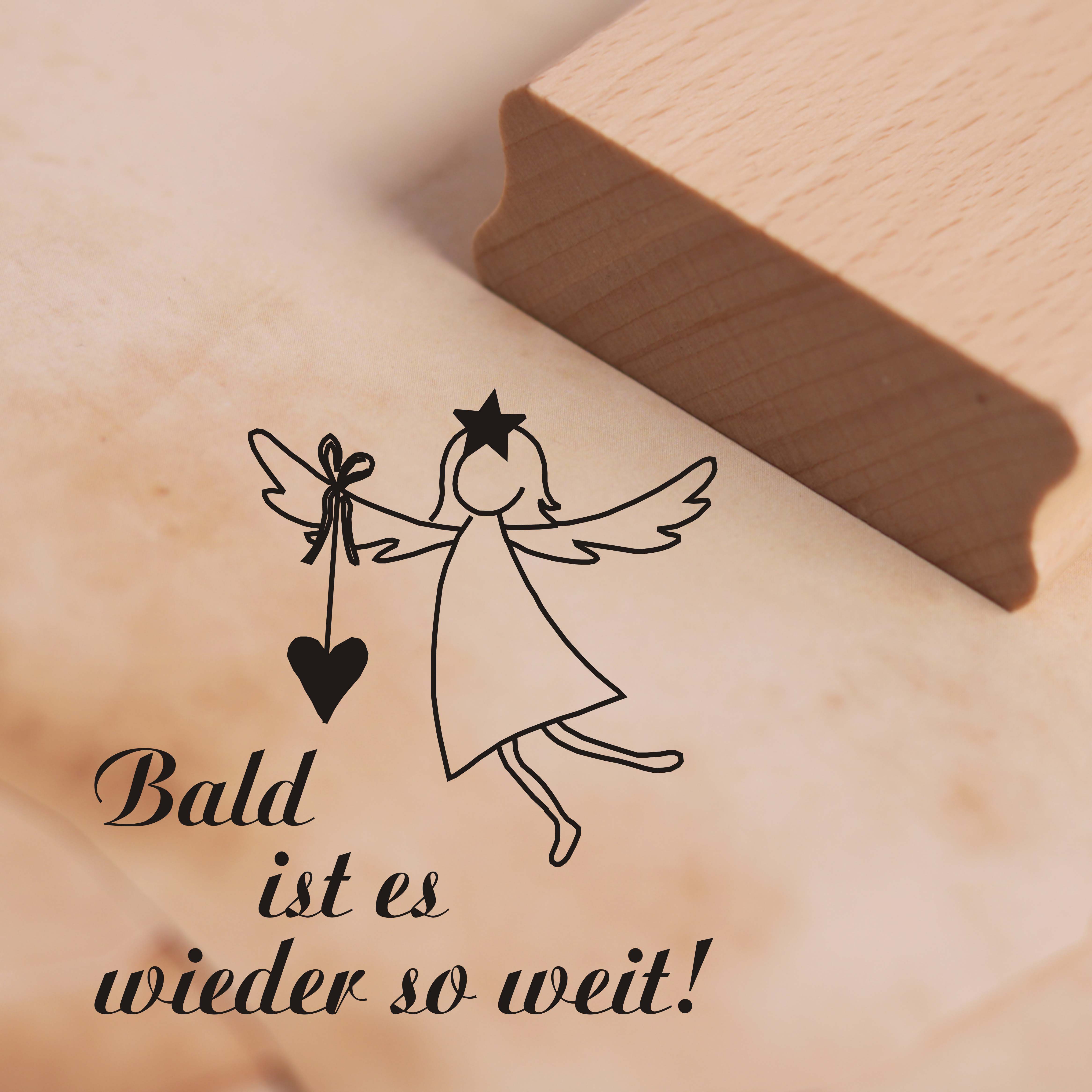 Motivstempel Engel Bald ist es wieder so weit Stempel ca. 48mm x 48mm