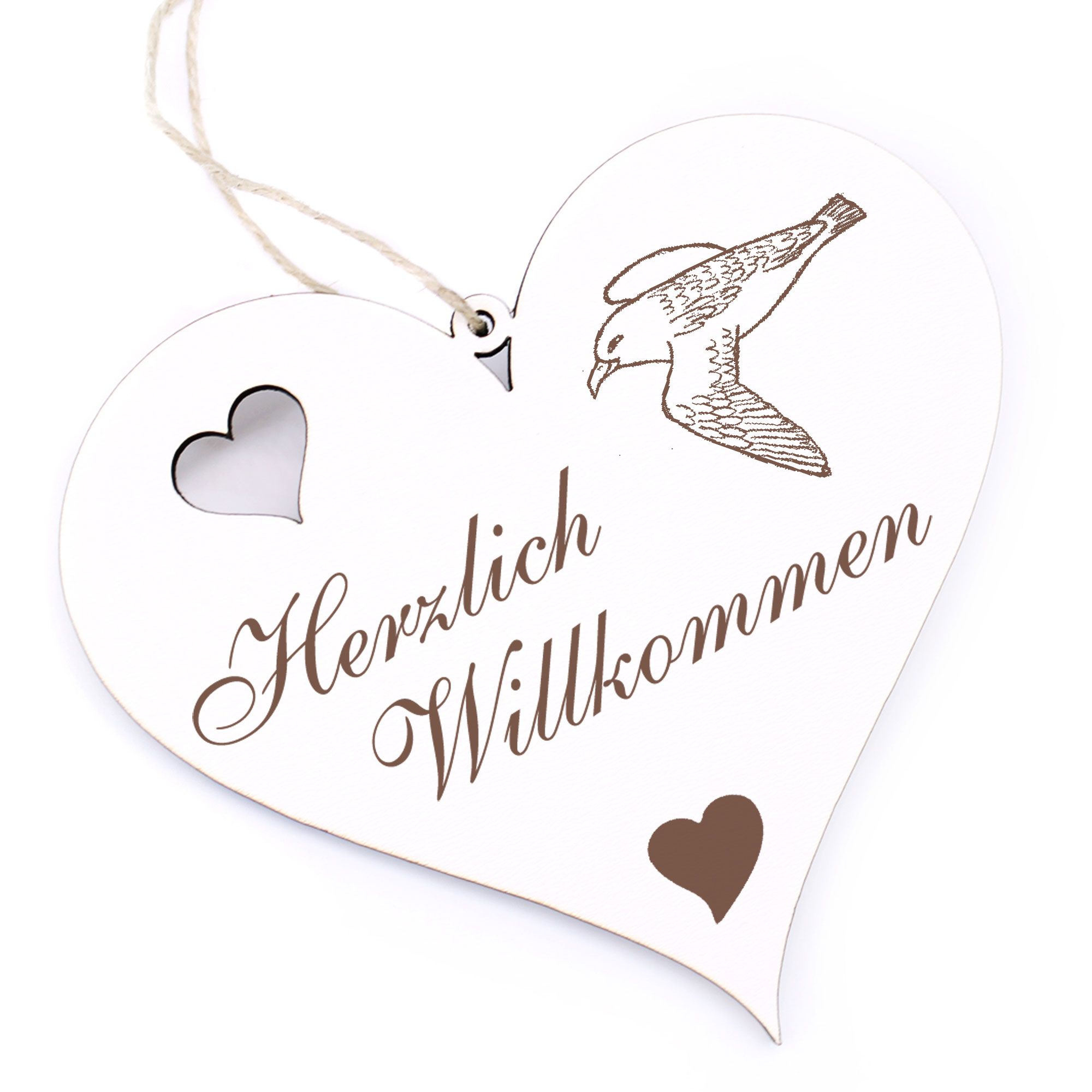 Herzlich Willkommen Schild - Nordatlantischer Eissturmvogel - Deko Herz Holz