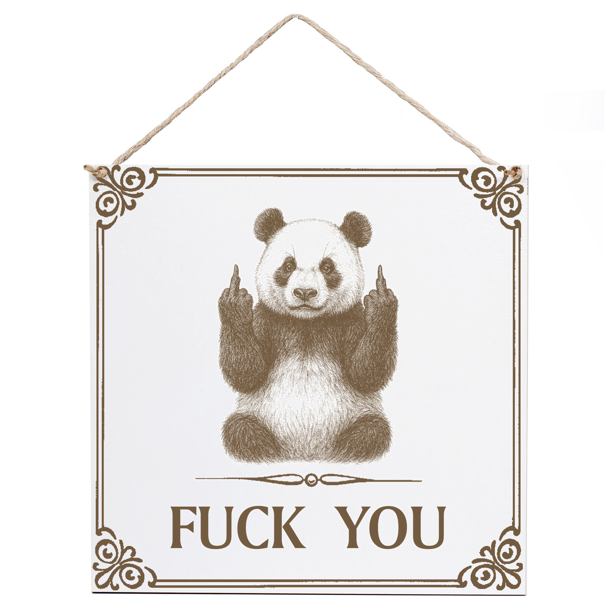 Panda Wandschild „Fuck You“ – Weißes HDF-Dekoschild 15×15 cm (auch 20×20 cm)