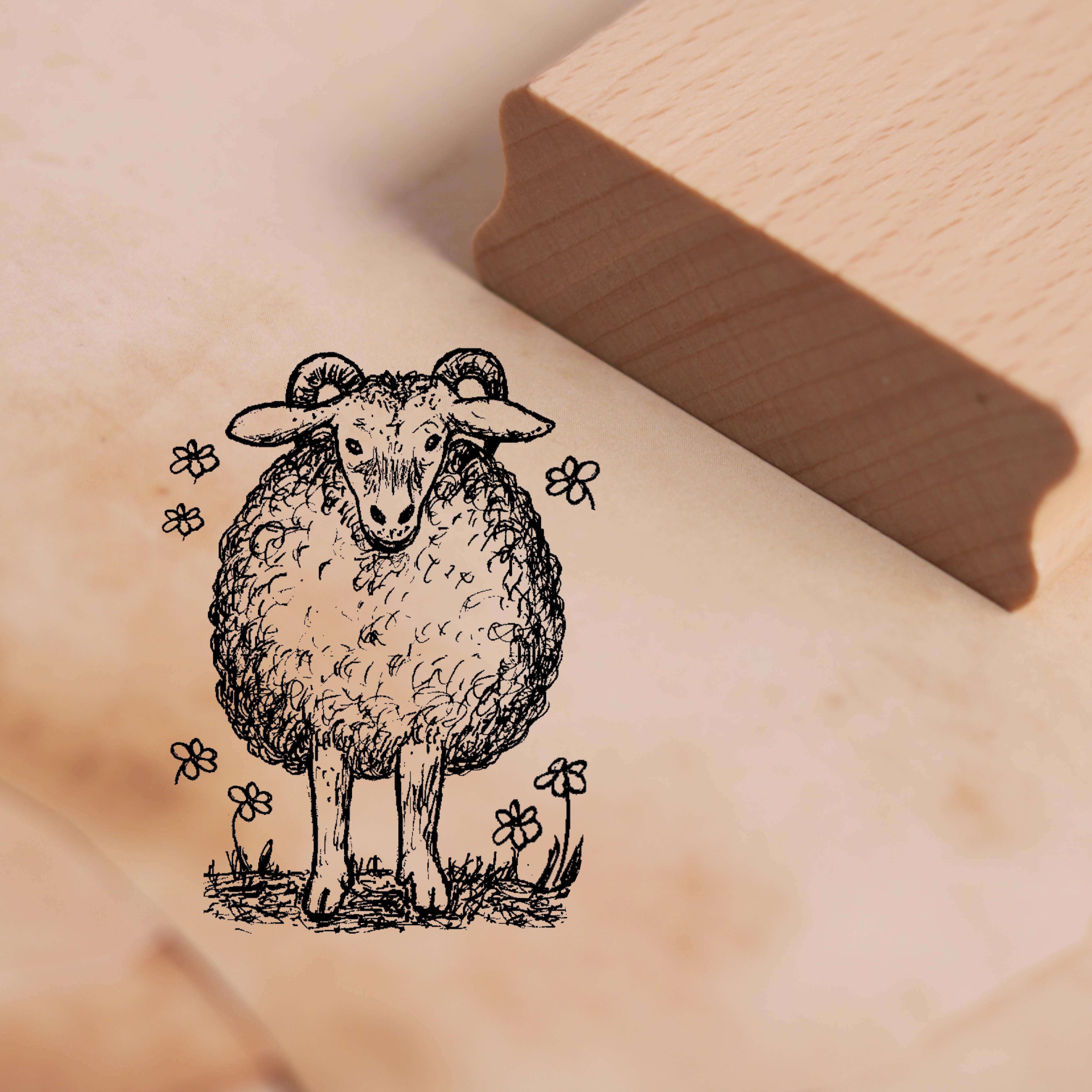 Motivstempel Niedliches Schaf mit Blumen Stempel 36 x 48 mm