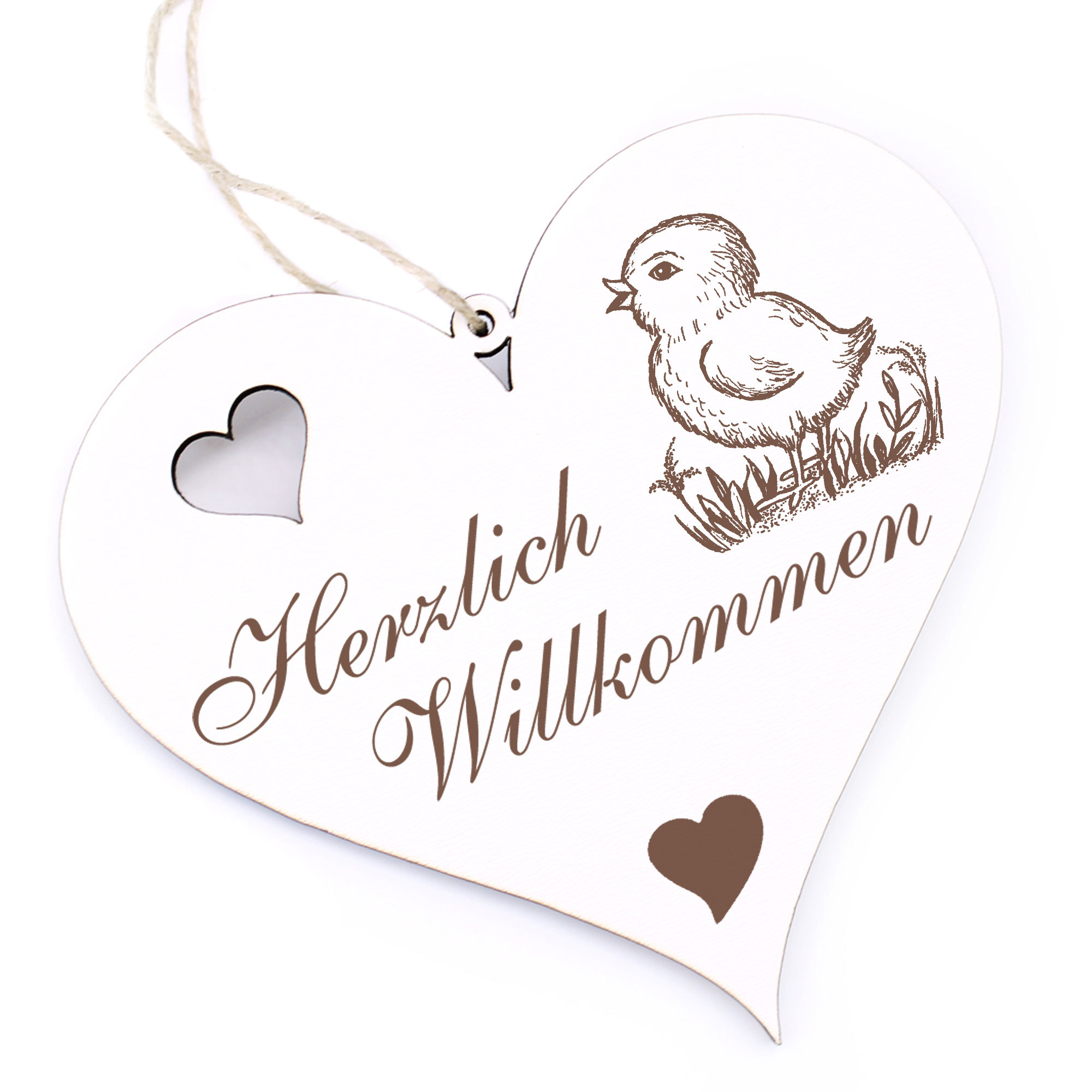 Herzlich Willkommen Schild - Küken - Deko Herz Holz