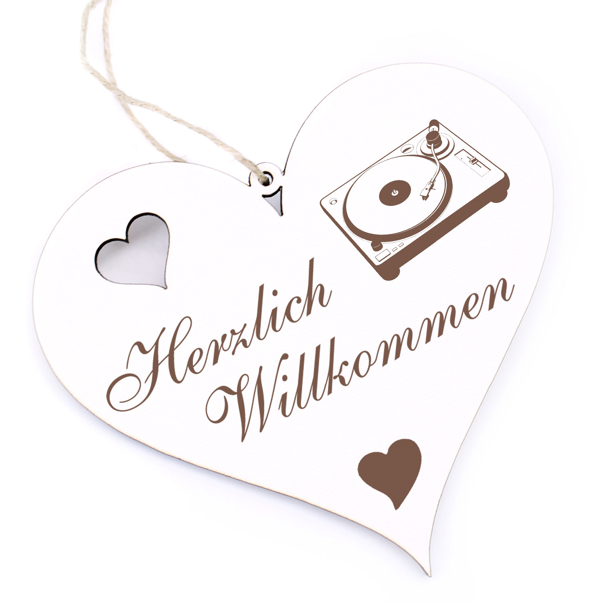 Herzlich Willkommen Schild - Turntable - Deko Herz Holz