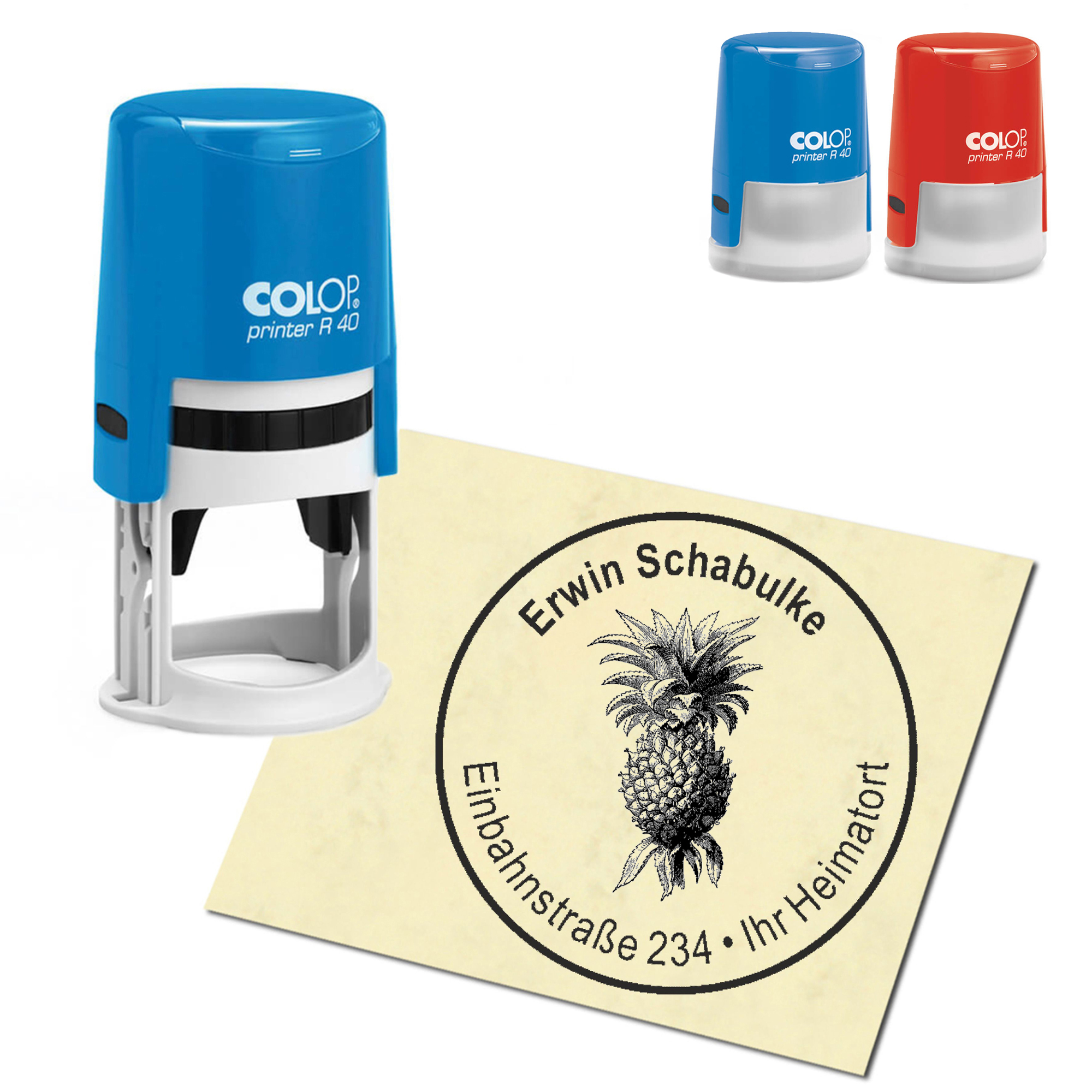 Stempel Adressstempel personalisiert - Ananas - rund &empty; 40mm