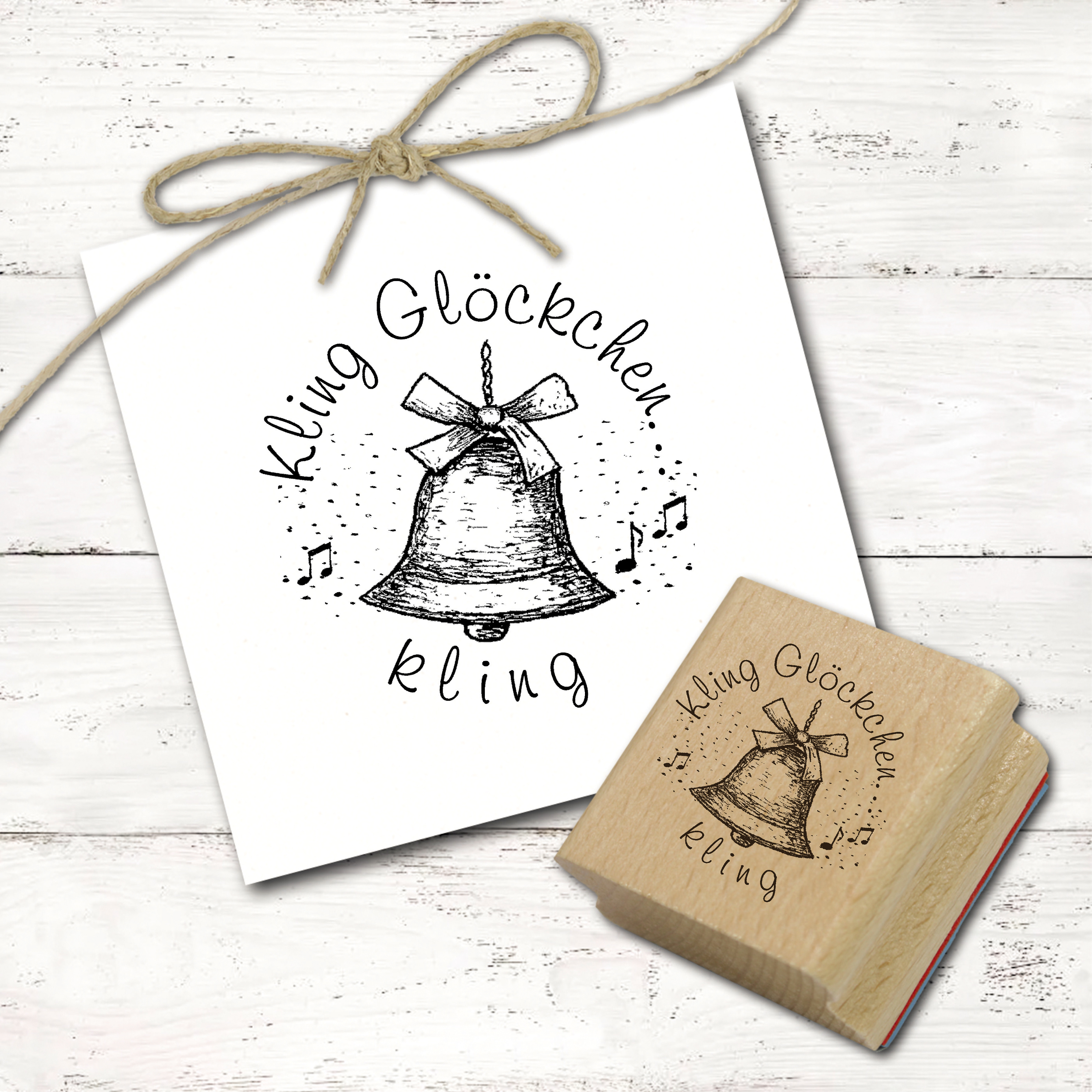 Motivstempel Glocke Kling Glöckchen kling Stempel - Holzstempel 48mm x 48mm  