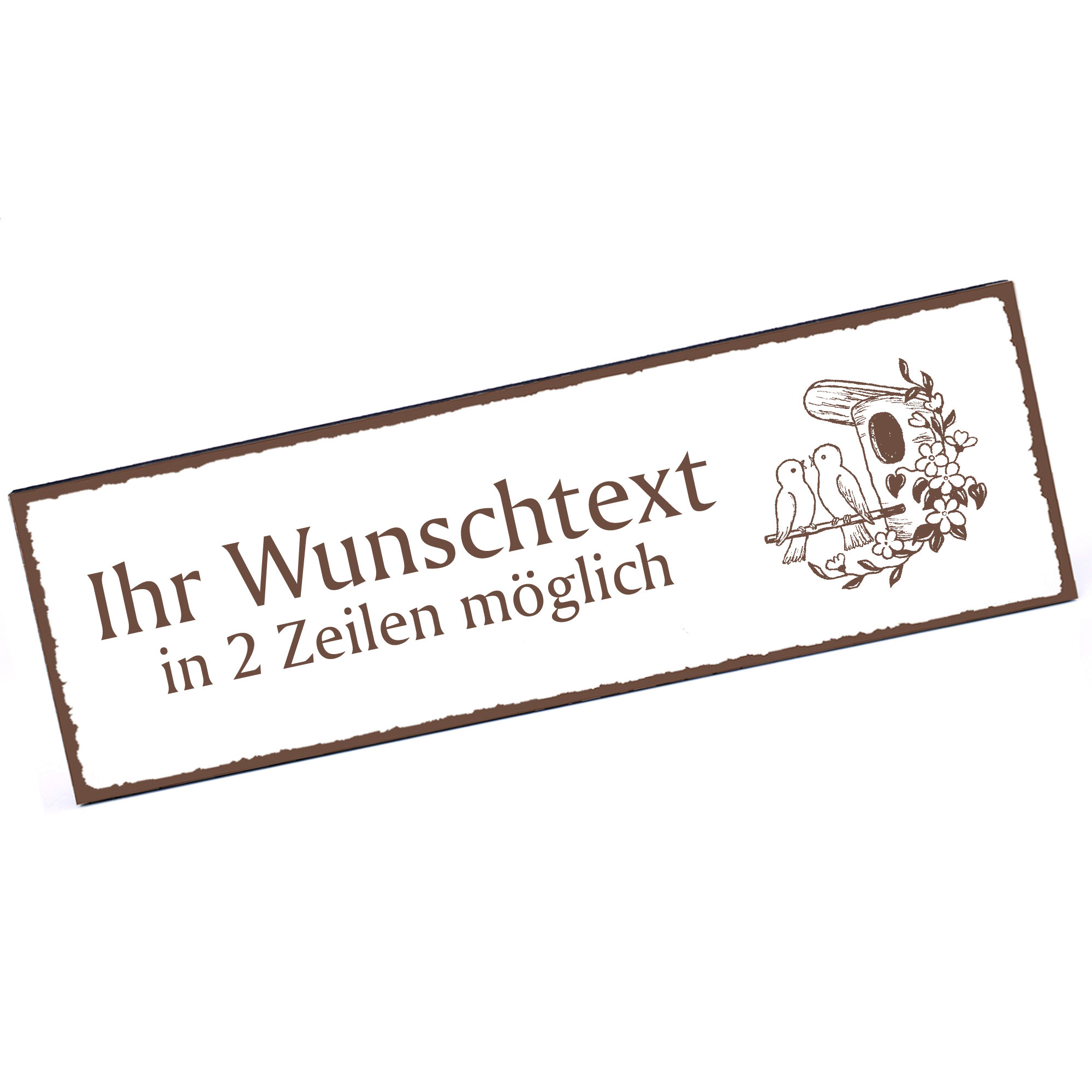 Türschild Vogelhaus mit Vögeln  Namensschild personalisiert mit Gravur - 150mm x 50mm - selbstkleben