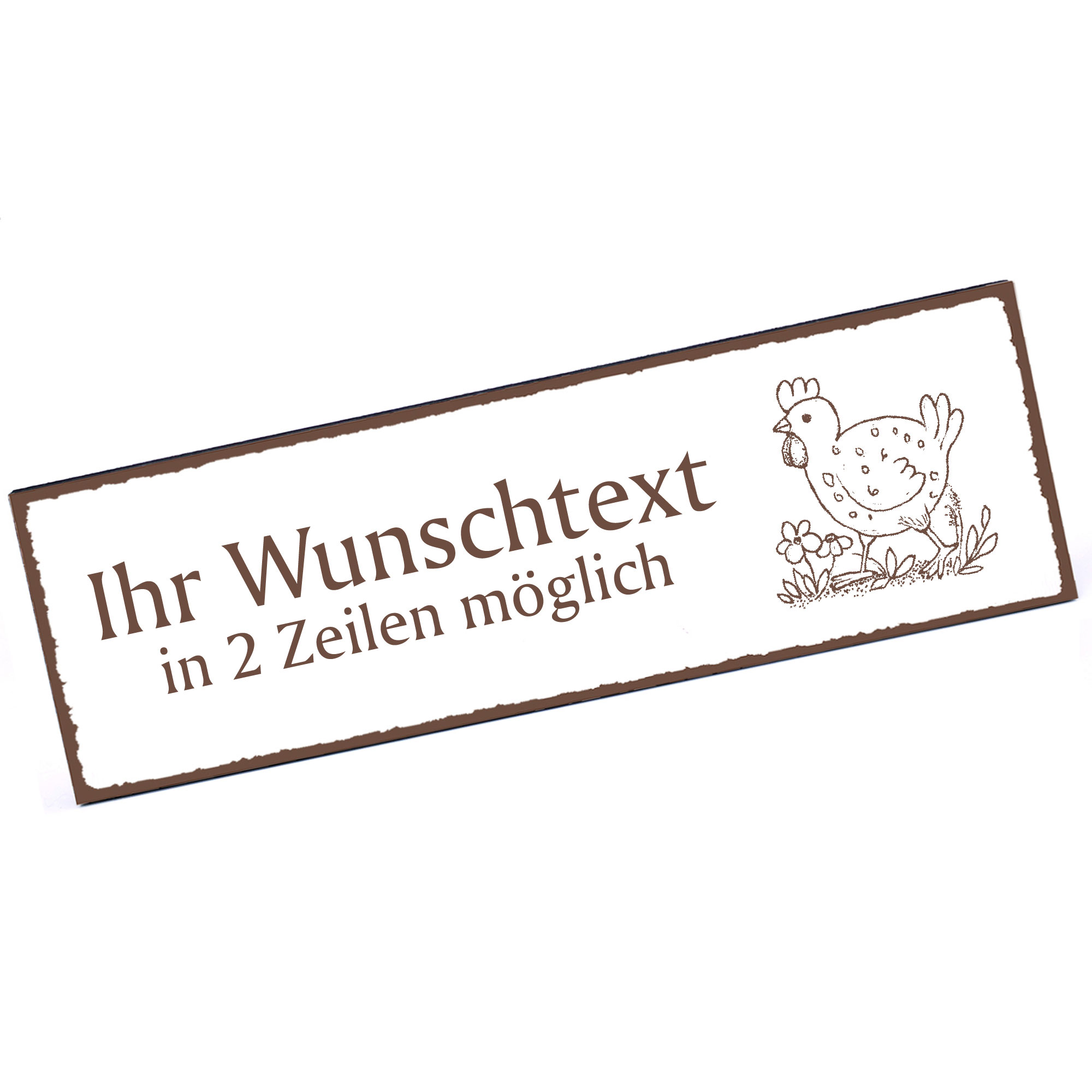 Türschild Huhn auf einer Wiese  Namensschild personalisiert mit Gravur - 150mm x 50mm - selbstkleben